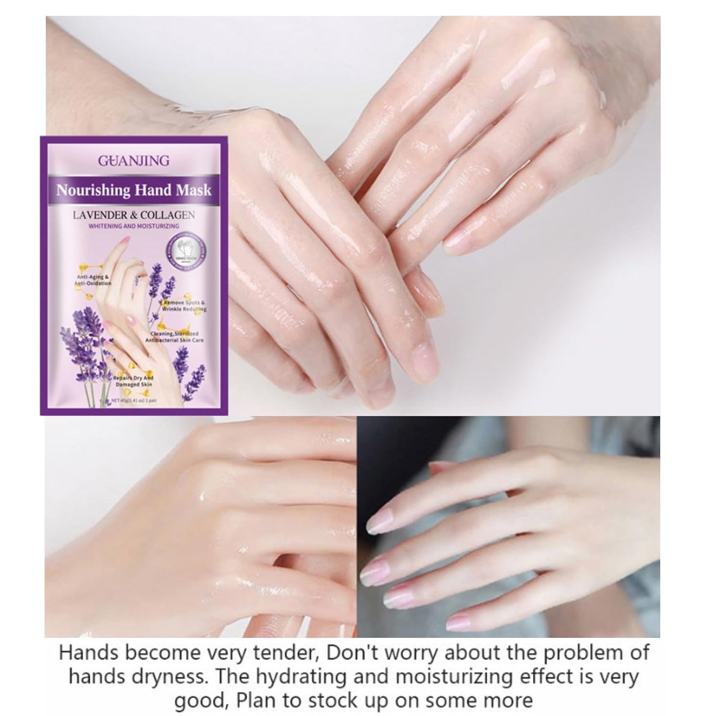 VolksRose Moisturizing Hand Mask Gloves for Dry Cracked Hands, Overnight Repair Treatment - Intensive Hydration Hand Masks with Lavender, 5 Pairs - Spa Care for Extremely Dry, Rough Skin