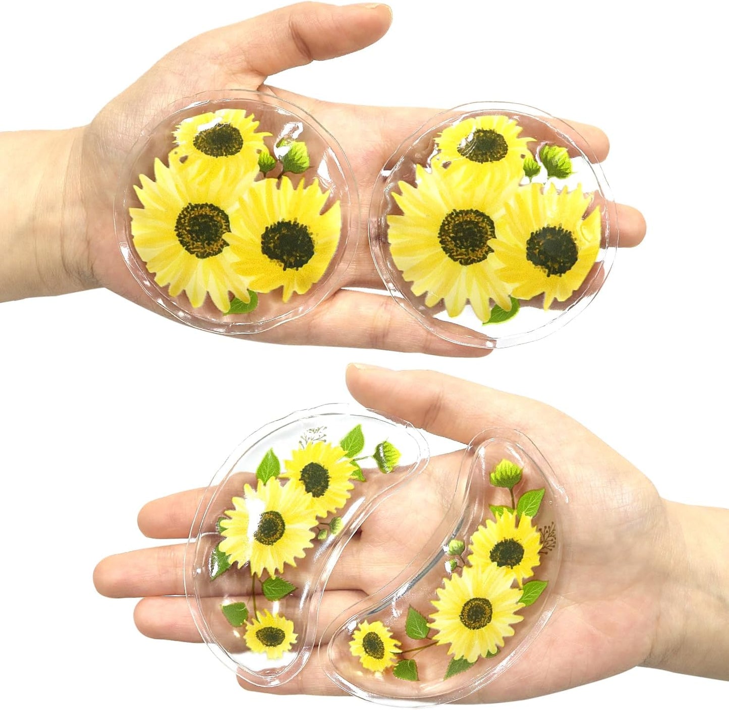 4PCS Gel Eye Ice Pack Set, Cold & Hot Compress, Reusable Cooling Gel Pads for Strain Relief, Swelling, Dark Circles, Redness, Puffy Eyes, Surgery Recovery(4 Yellow flowers)
