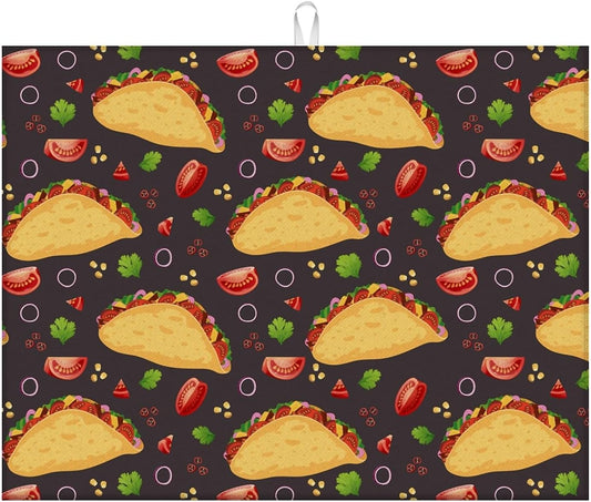 Dish Drying Mat For Kitchen Counter, Tacos Microfiber Absorbent Dish Drainer Rack Pad Reusable Large 18x24in Drying Mat