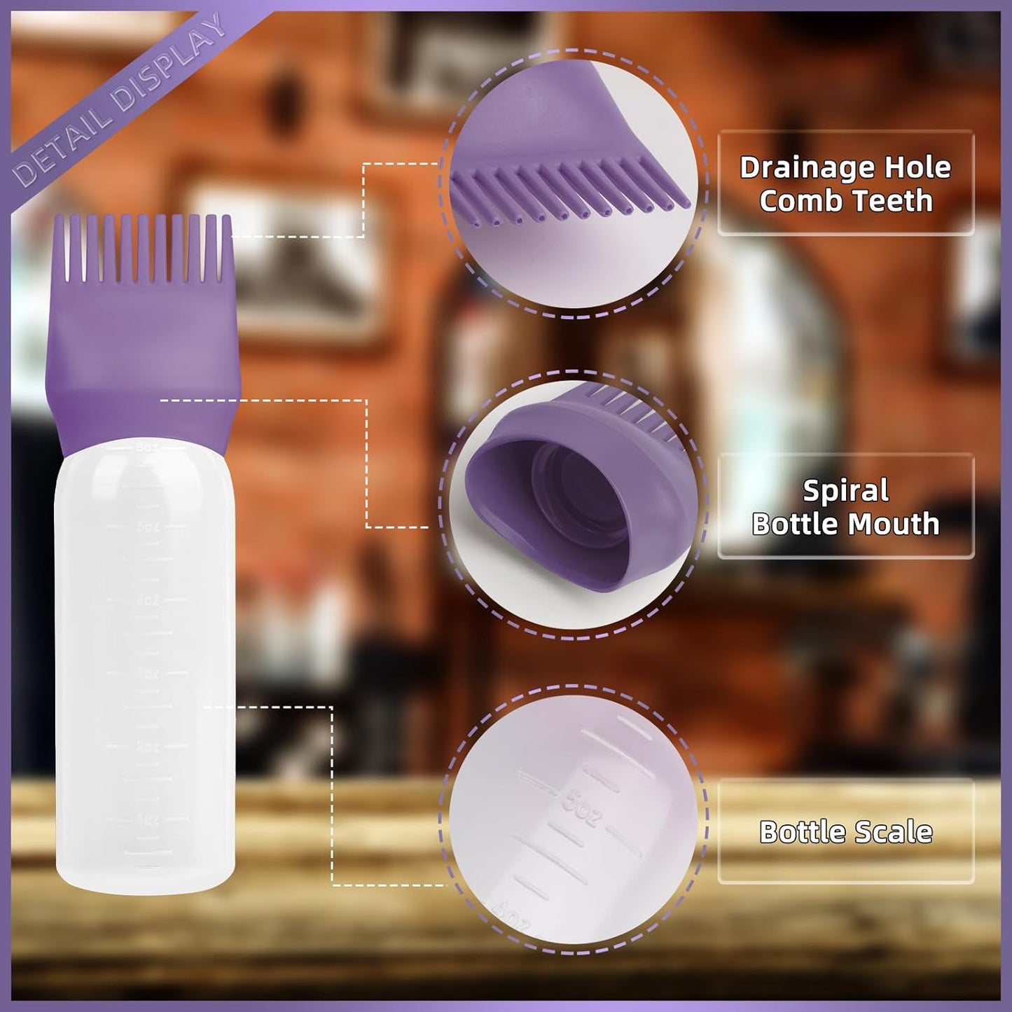 BLAAROOM Root Comb Applicator Bottle 6 Ounce, 4 Pack Hair Oil Applicator with Root Comb Brush - Dark Purple