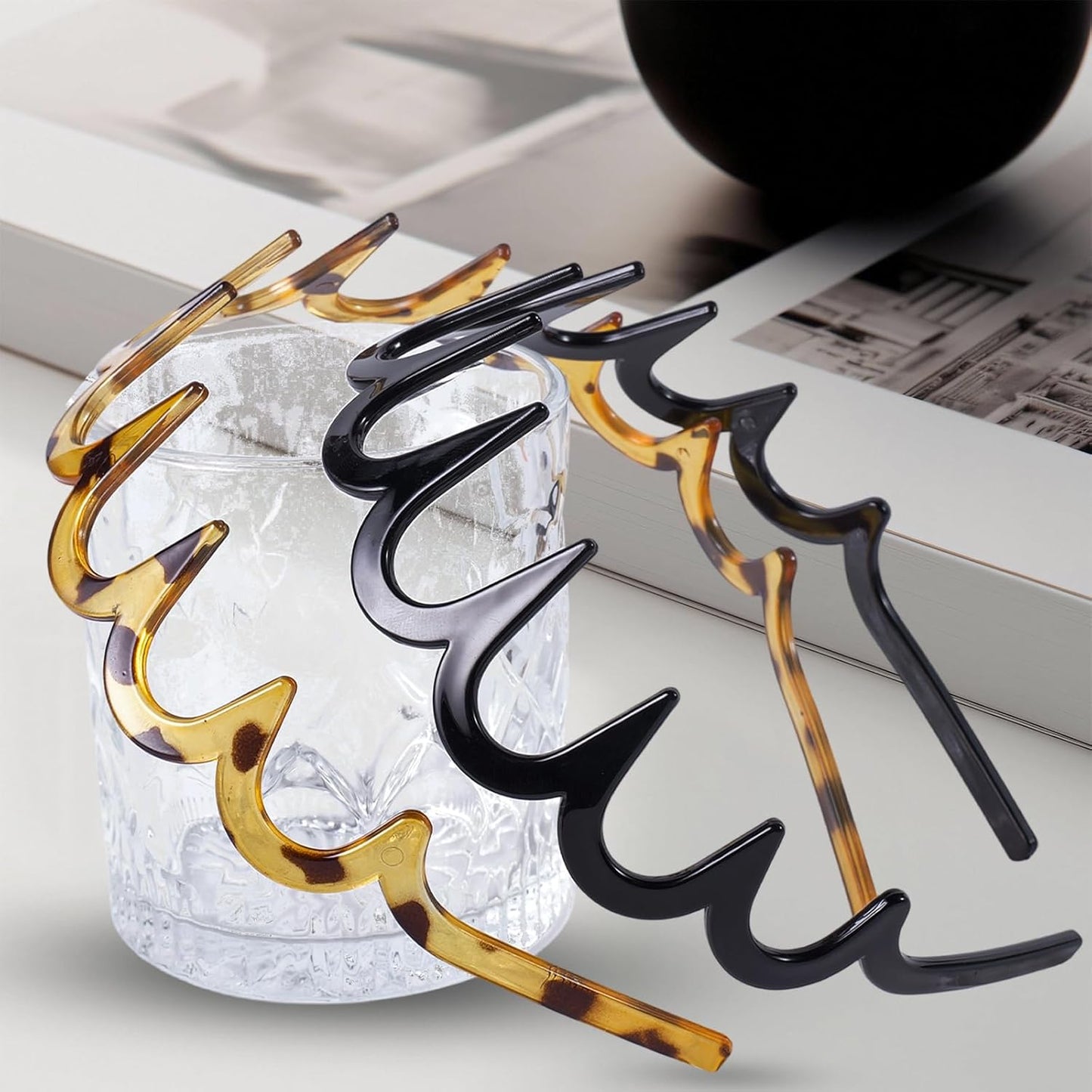 2PCS U Shape Fashion Tooth Hair Comb Headband 2025 New, High Cranium Headband for Women, Zig Zag Head Bands for Women Teens Hair Accessories Everyday Use (Amber-2PCS)