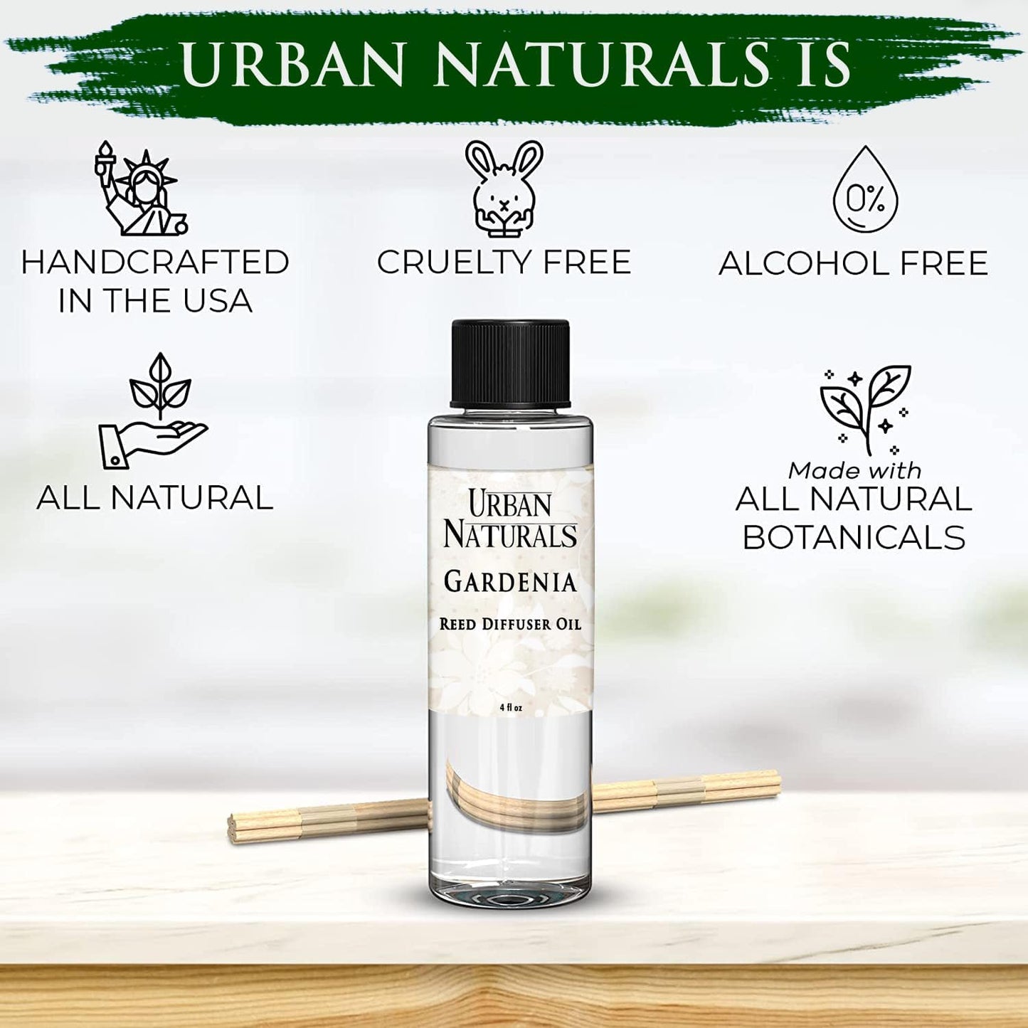 Urban Naturals Gardenia Scented Oil Reed Diffuser Refill | Includes a Free Set of Reed Sticks! Jasmine, Ylang Ylang, Tuberose & Amber Notes, 4 oz (2 Pack)
