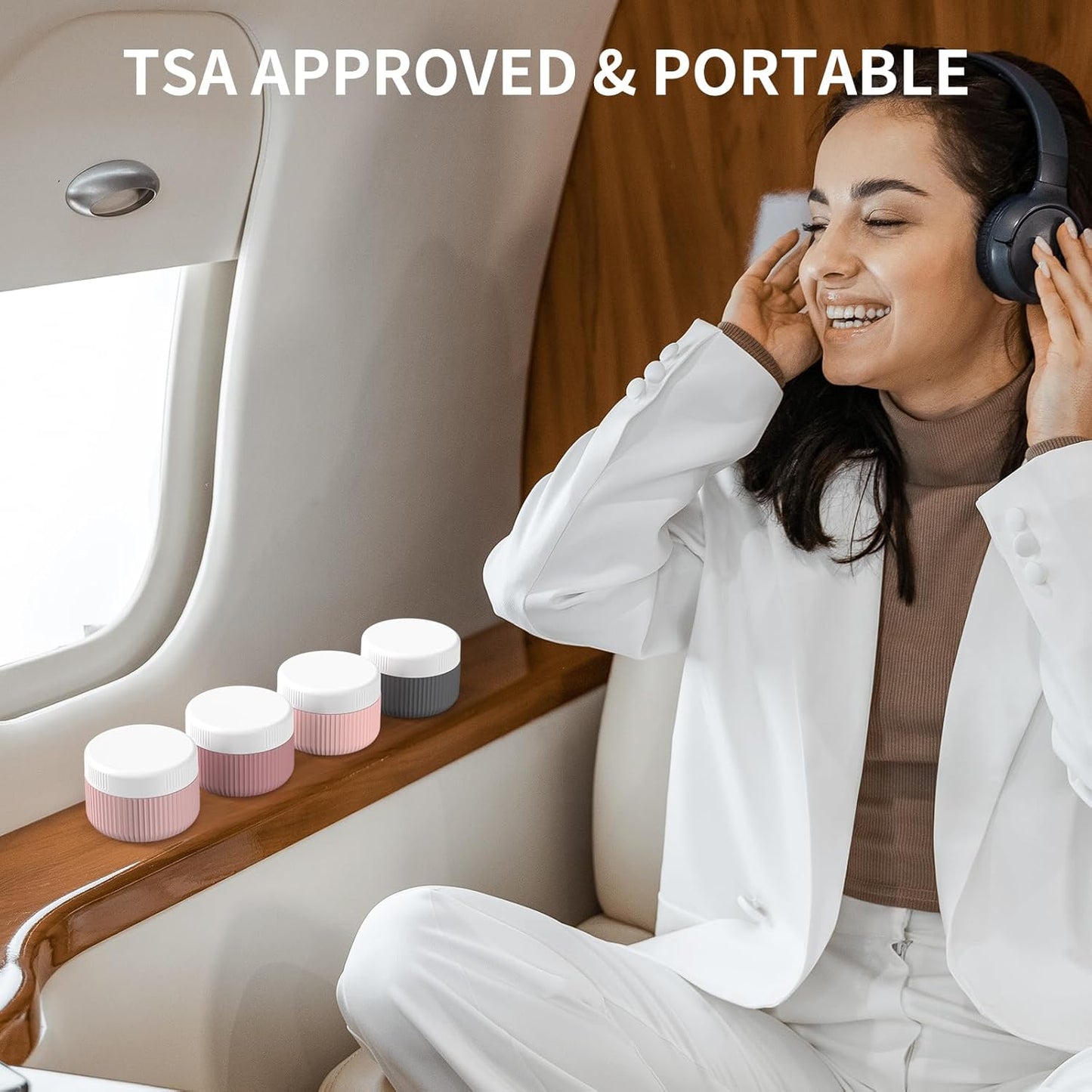 ME.FAN Travel Containers for Toiletries, TSA Approved 1.5 oz Silicone Cream Jars, Leak-proof Journey Containers, Trip Accessories with Lid for Cosmetic Face Hand 4 Pack White Lid - Pink