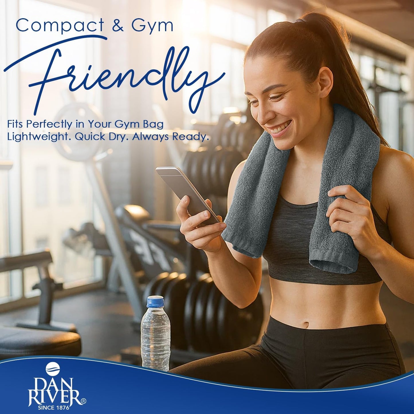 DAN RIVER 6-Pack Premium Hand Towels (16x28 Inches) - 100% Cotton, Ultra Soft, Lightweight, Highly Absorbent Towels for Bathroom, Spa, Gym, Salon, Hotel, and Travel - 550 GSM – Gray