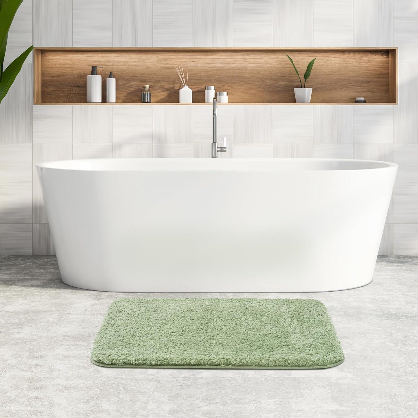 ROSMARUS Shaggy Bath Rugs for Bathroom Non Slip 24" X 36", Water Absorbent Bath Mat, Soft Shower Mat for Floor & Tub, Fluffy Plush Machine Washable, Green