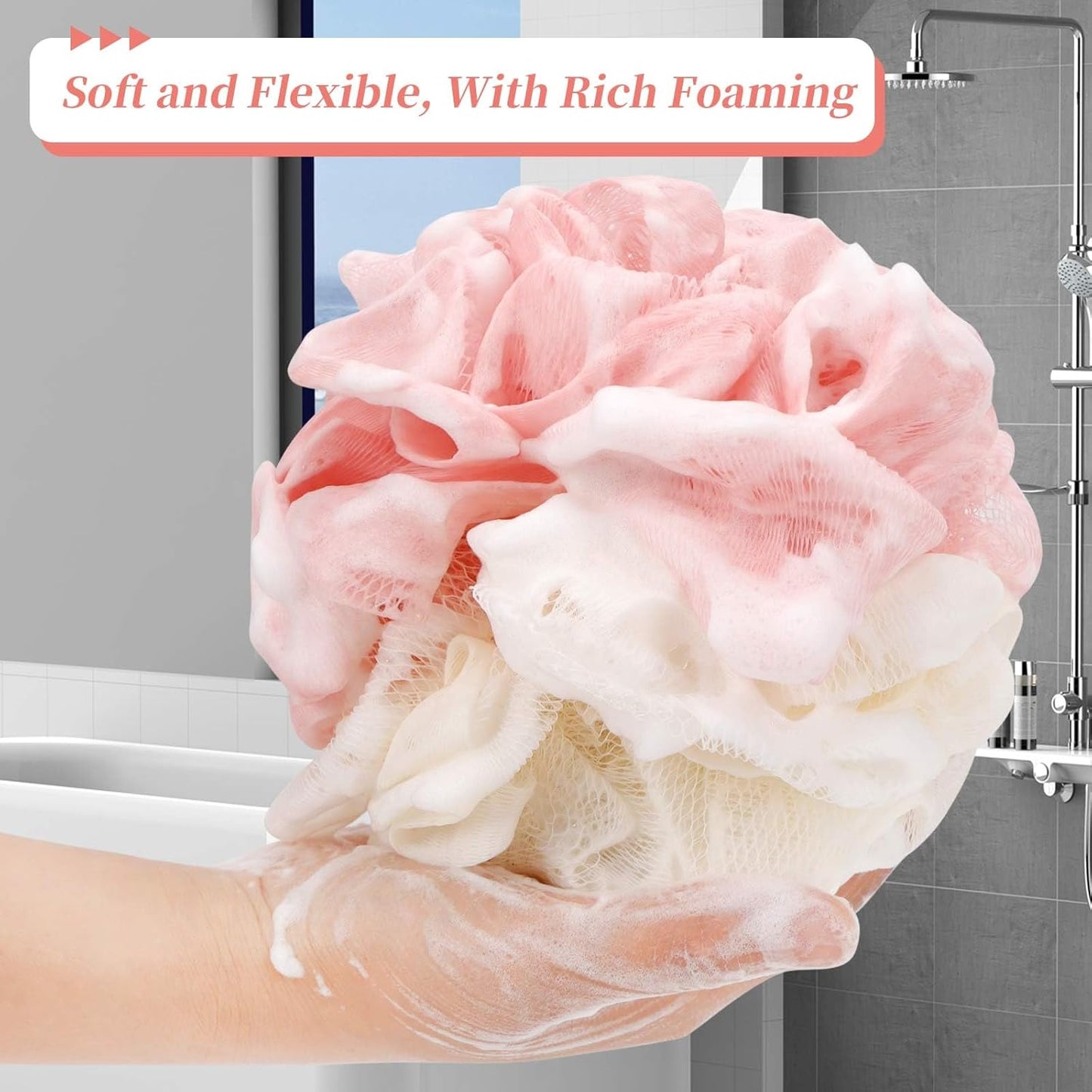 Bath Loofah Sponge Back Scrubber Shower Sponge Soft Mesh Exfoliator Pouf Shower Ball Bath Sponges for Women and Men Bath Accessories