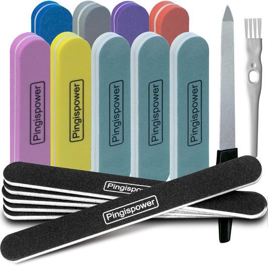 Nail File and Buffer, 17PCS Professional Manicure Kit with Metal Nail Files, Emery Boards and Buffers Block, 100/180 & 600/3000 Grit for Natural, Acrylic, Gel Nails for Home and Salon