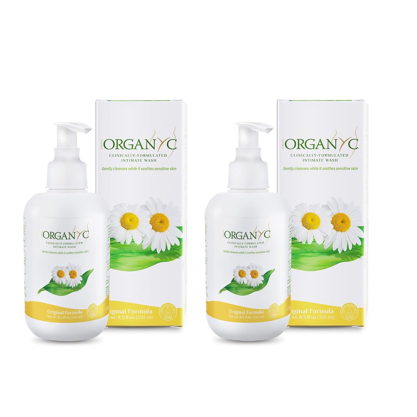 Organyc - Feminine Intimate Wash for Sensitive Skin - Free from Chlorine, Parabens, SLSSLES, and Synthetic Perfumes - 8.5 Fl Oz with Chamomile (2 Pack)