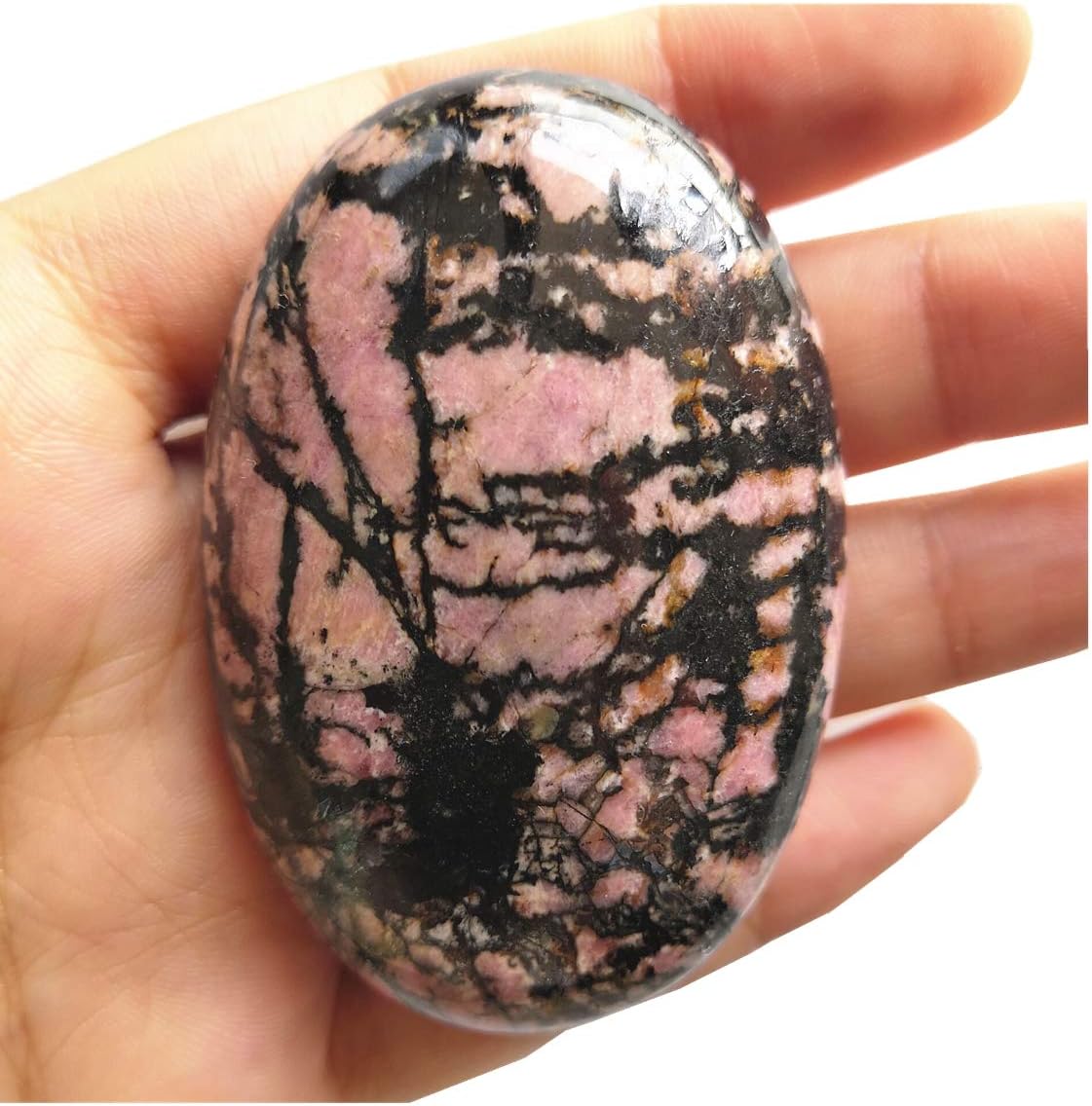 Natural Rhodonite Oval Polished Worry Stones, Healing Crystal Indoor Fountain Stones Massage Energy Anxiety Relief Items