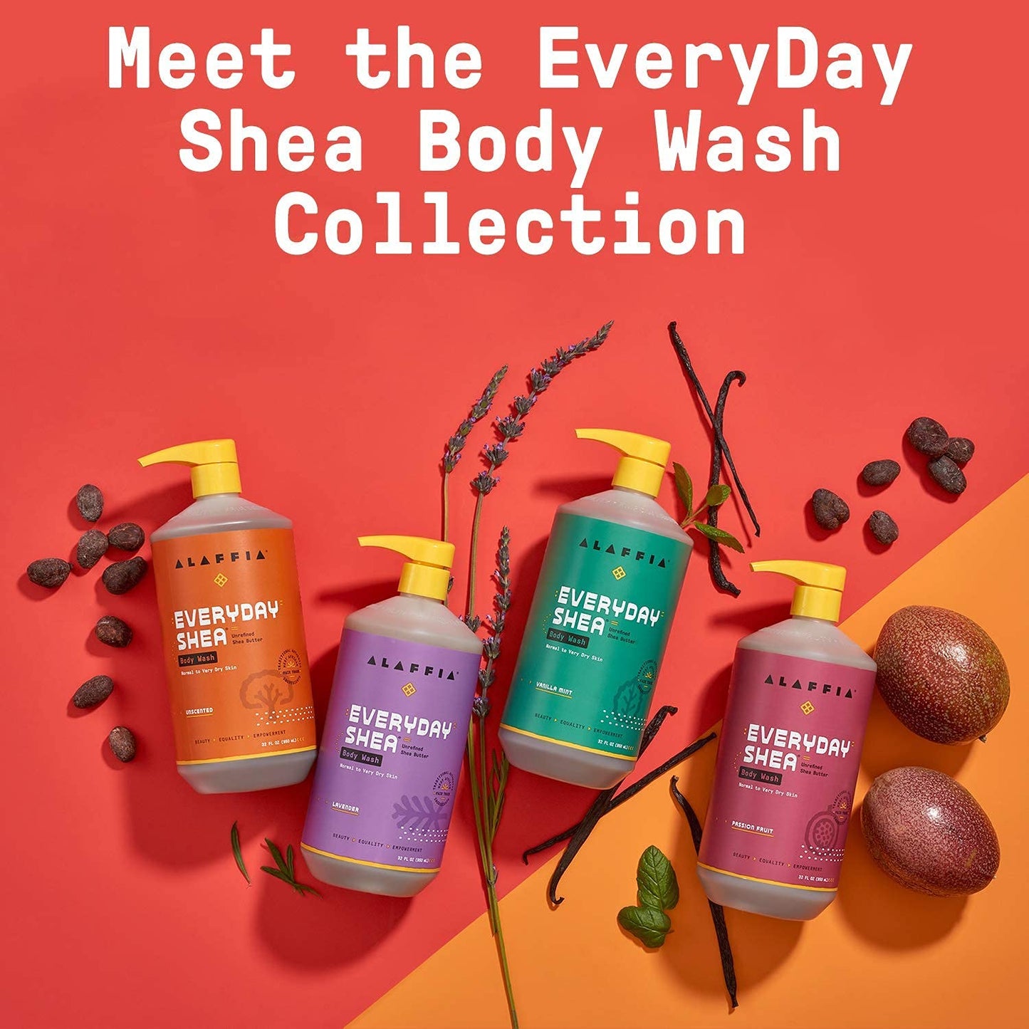 Alaffia EveryDay Shea Body Wash, Naturally Moisturizing Cleanser for All Skin Types with Fair Trade Shea Butter, Neem & Coconut Oil, Passion Fruit 32 fl oz