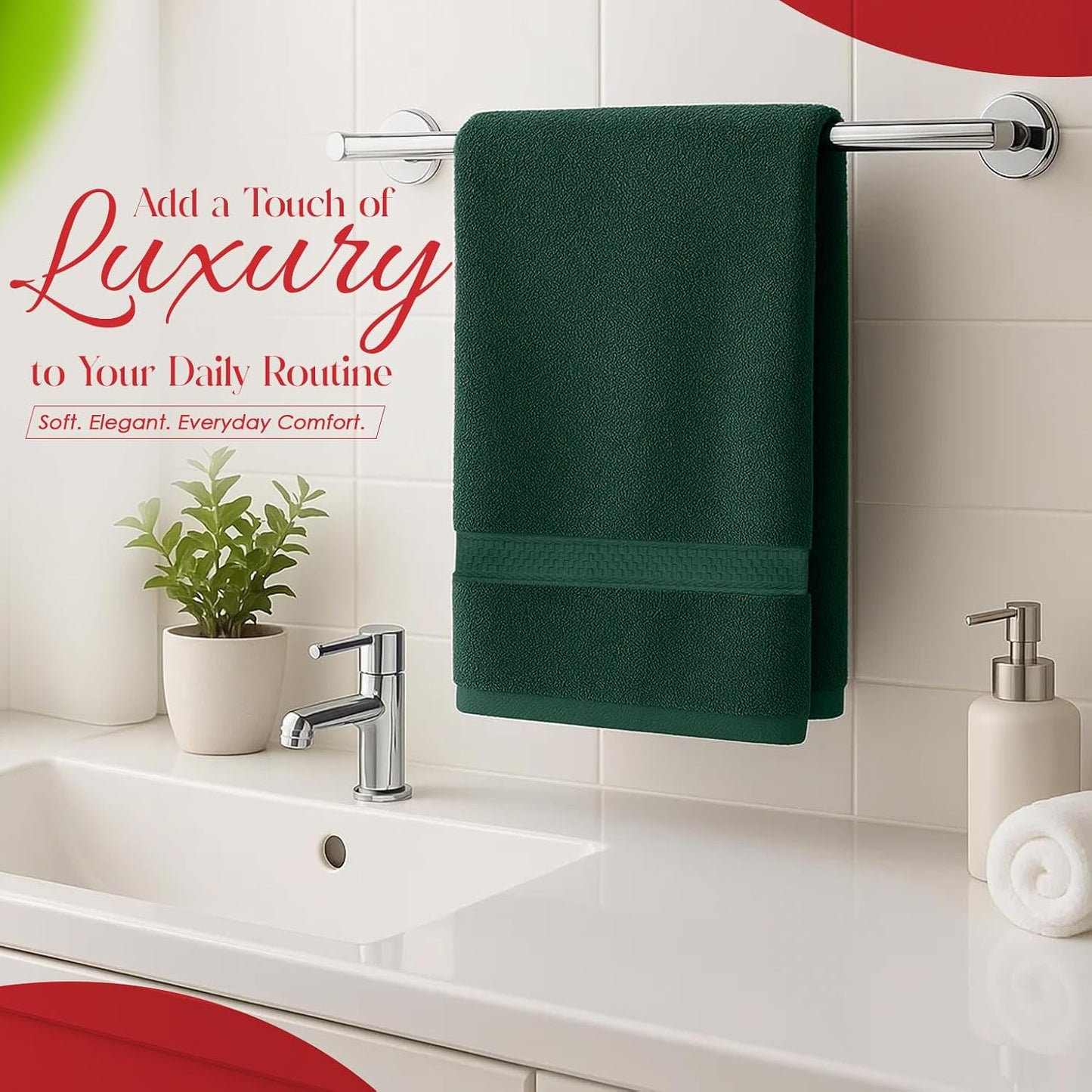 RIVERSIDE 6 Pack Premium Hand Towels Set, 16x28 inches, 100% Ring Spun Cotton, 600 GSM, Soft, Quick Dry and Highly Absorbent, Towels for Bathroom, Kitchen, Gym, Spa - Hunter Green