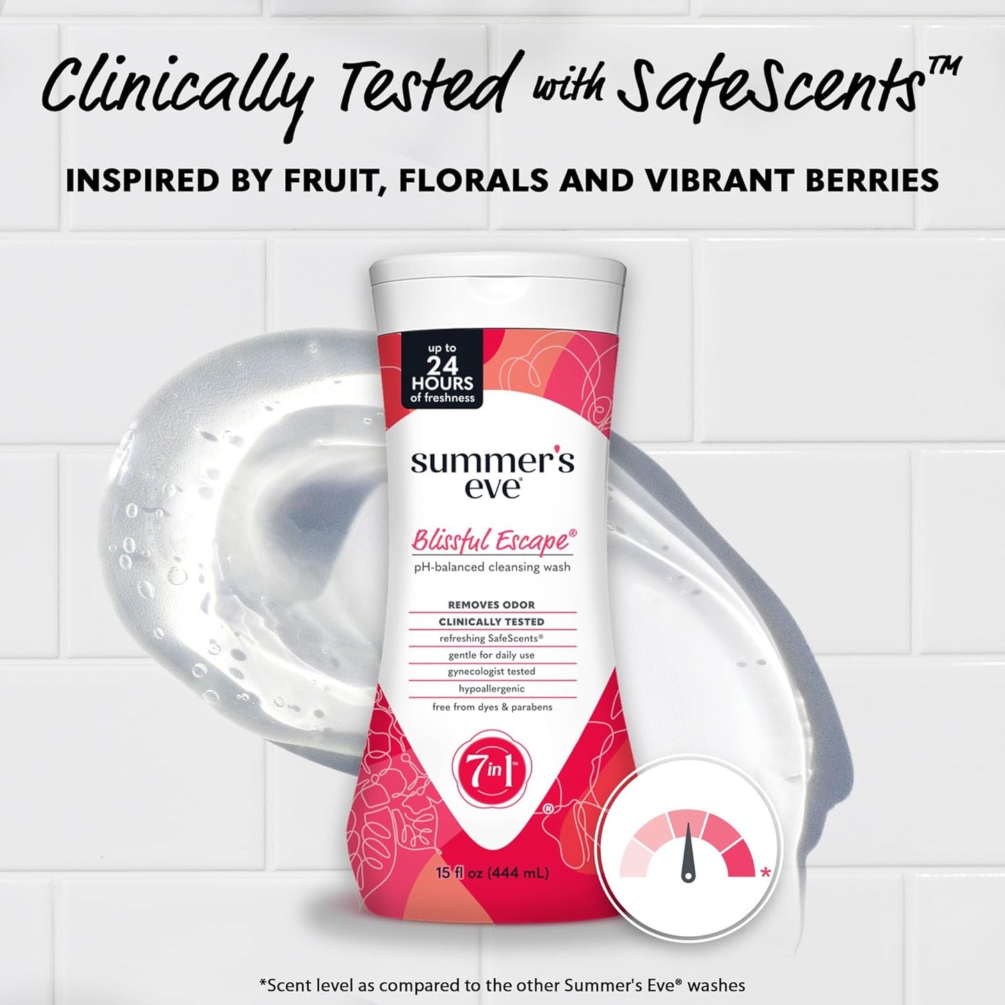 Summer's Eve Blissful Escape All-Over Daily Feminine Wash, pH-Balanced Body Wash for Women, Removes Vaginal Odor and Refreshes, 15 Fl Oz