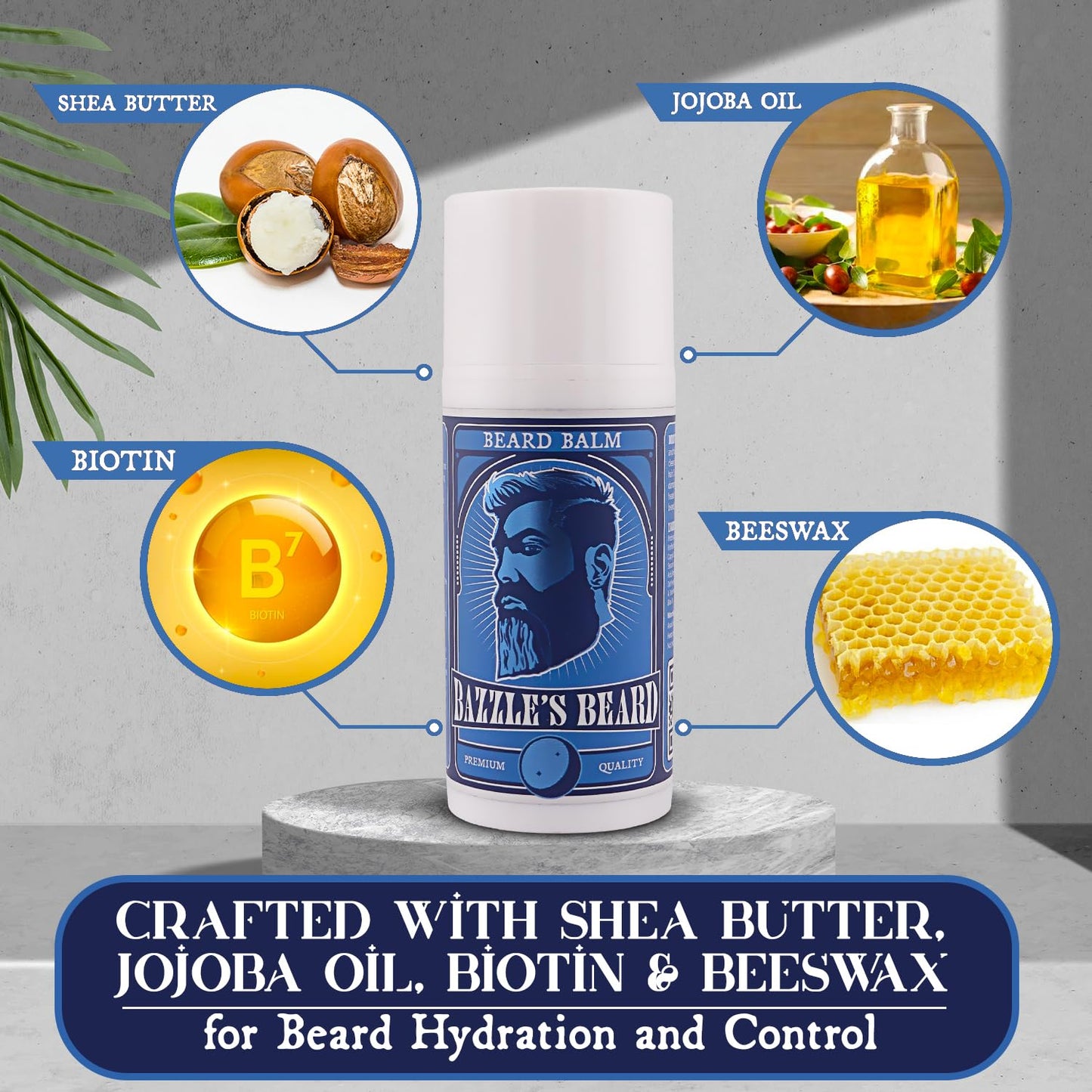 Bazzle's Beard Balm – Gentle Hold & Soft Texture Beard Growth Kit for Men Infused with Shea, Jojoba & Biotin for Healthy Hair Growth & Hydration, Ideal Mustache Care Product for Nourishing Facial Hair