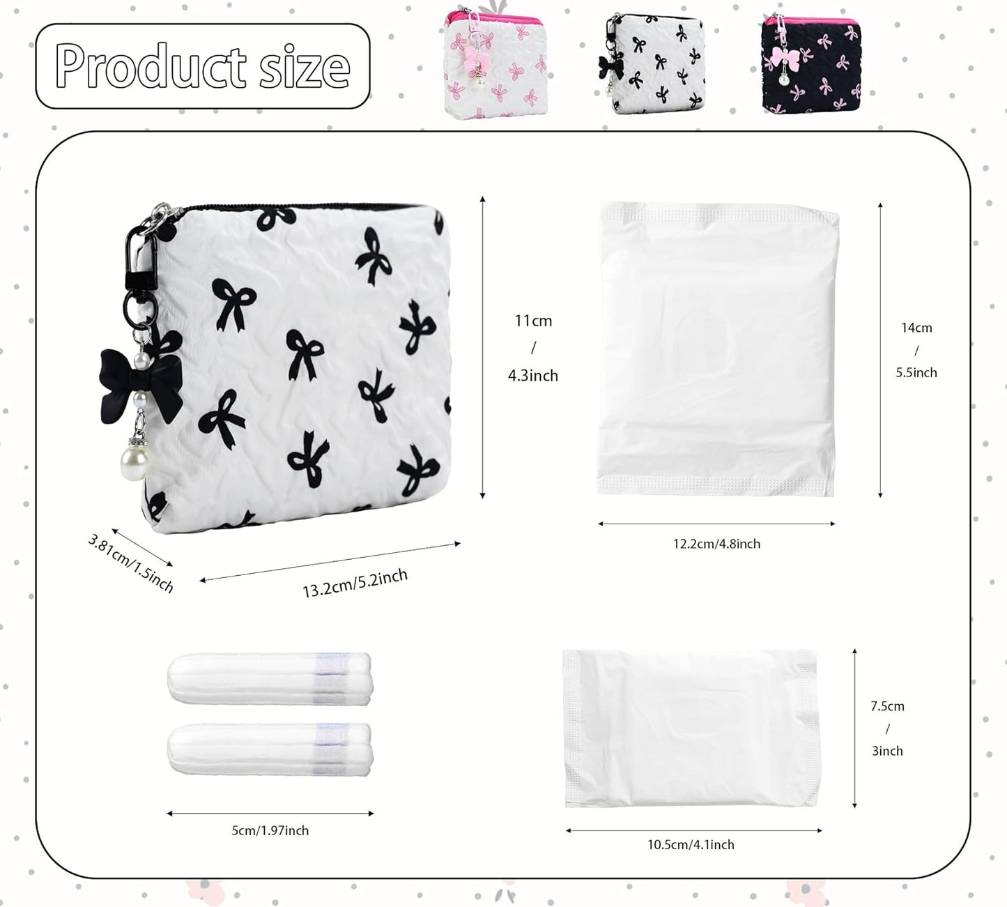 Period Bag for Women,Cute Corduroy Sanitary Napkin Storage Small Pouch with Bow Design,Sanitary Napkin Storage Bag,White