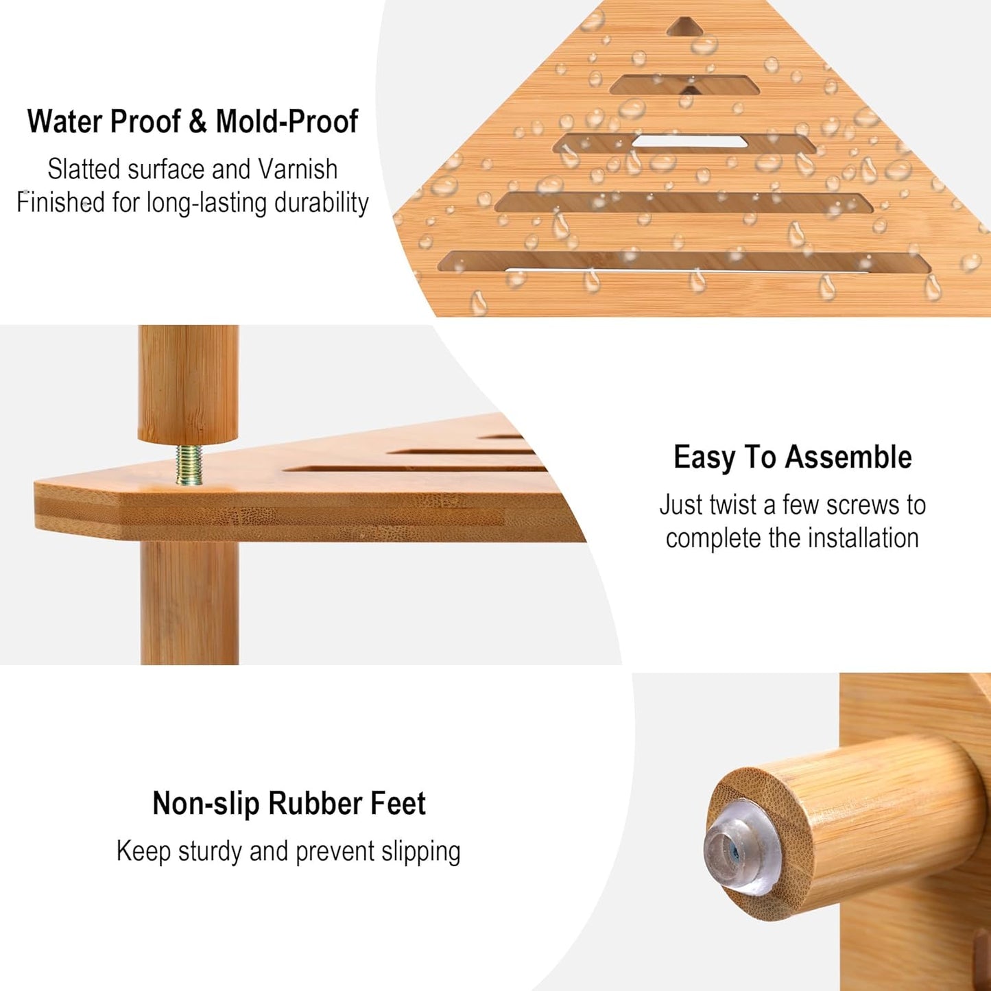 Ollieroo Bamboo Corner Shower Stool for Shaving Legs, 2-Tier Shower Stool for Inside Shower, Shower Foot Stool with Storage Shelf(Natual)
