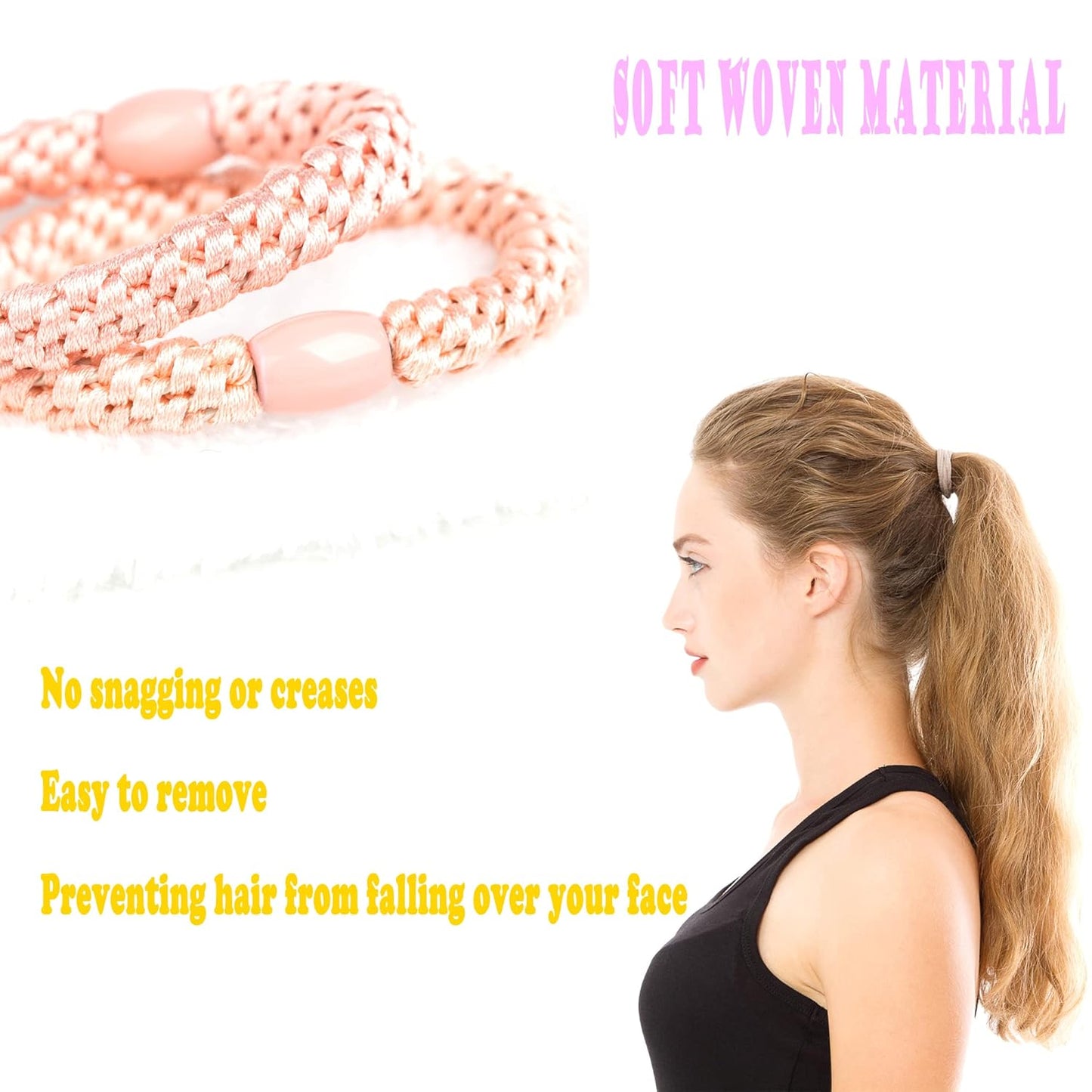 AXEN 8PCS Elastic Hair Tie for Women Girls, Cotton Bands Soft Woven Ponytail Holders for Thick Hair and Curly Hair, Mix Colors 3