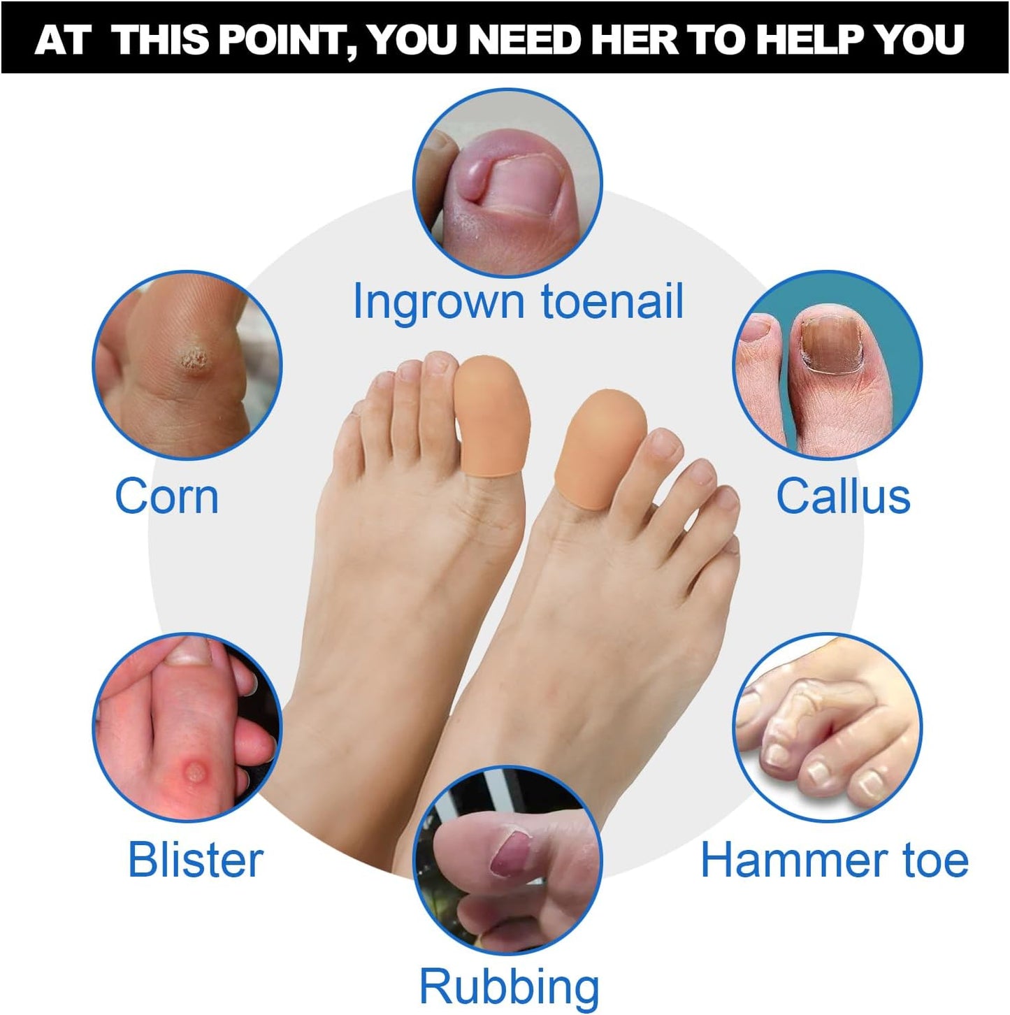 4 Pack Gel Toe Cap and Protector for Big Toe - Cushions and Protects, Toe Covers for Women & Men, Provides Relief from Missing or Ingrown Toenails, Corns, Blisters, Hammer Toes (Large, Beige)