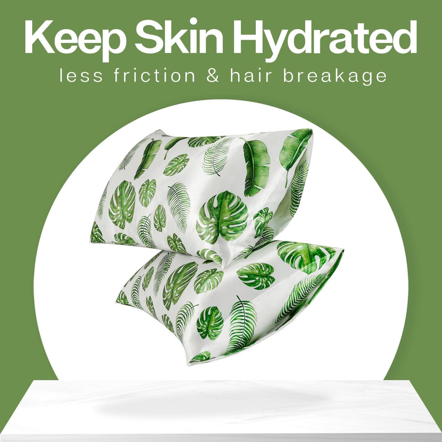 MR&HM Satin Pillowcase for Hair and Skin, Silk Satin Pillowcase 2 Pack, King Size Pillow Cases Set of 2, Silky Pillow Cover with Envelope Closure (20x40, Leaves)