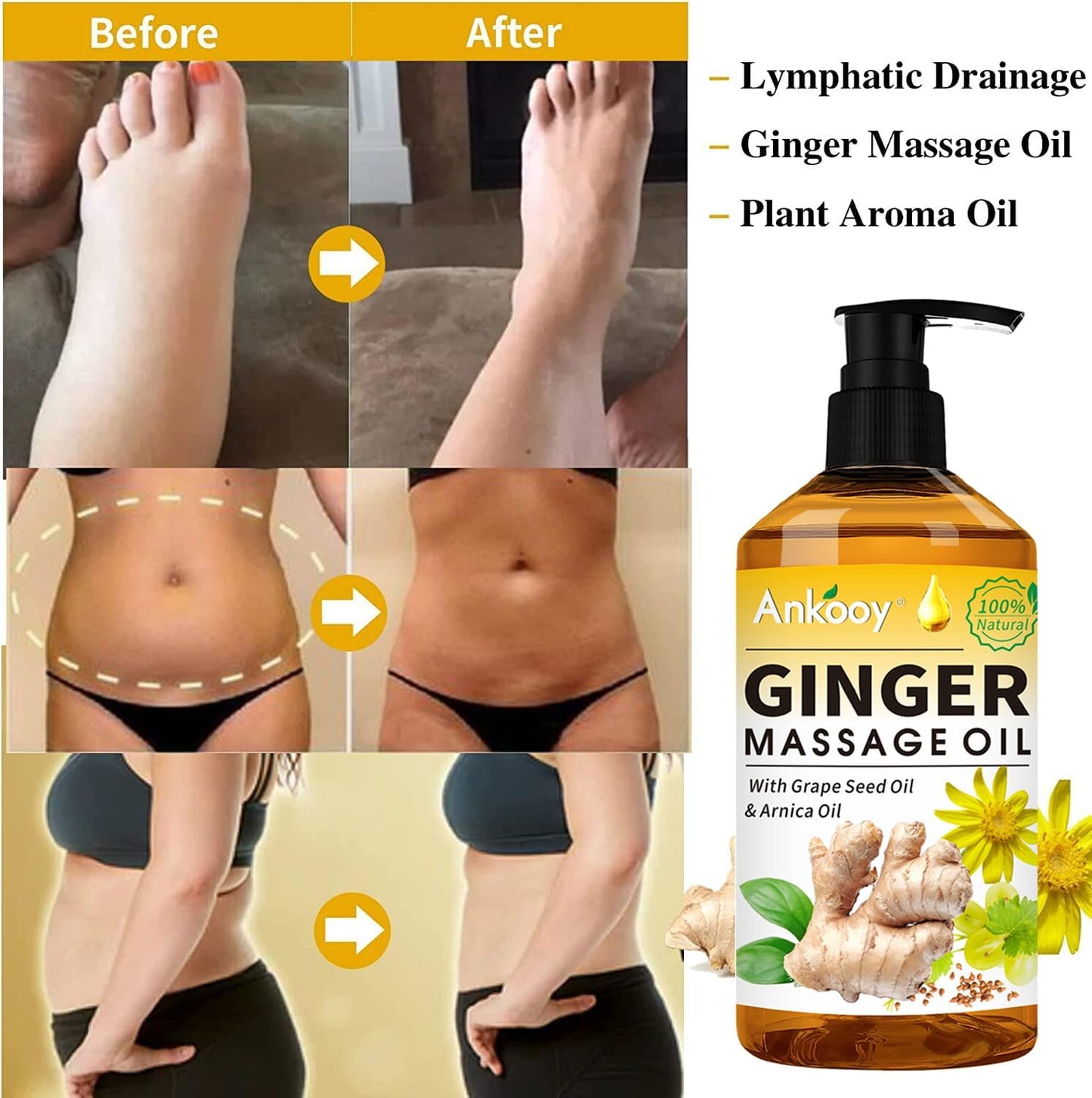 3 Pack Massage Oil for Massage Therapy,Sore Muscle Arnica Oil & Relaxing Lavender Oil & Ginger Oil Lymphatic Drainage & Massage Ball,Spa Massage Kit Christmas Gifts Stocking Stuffers for Men Women