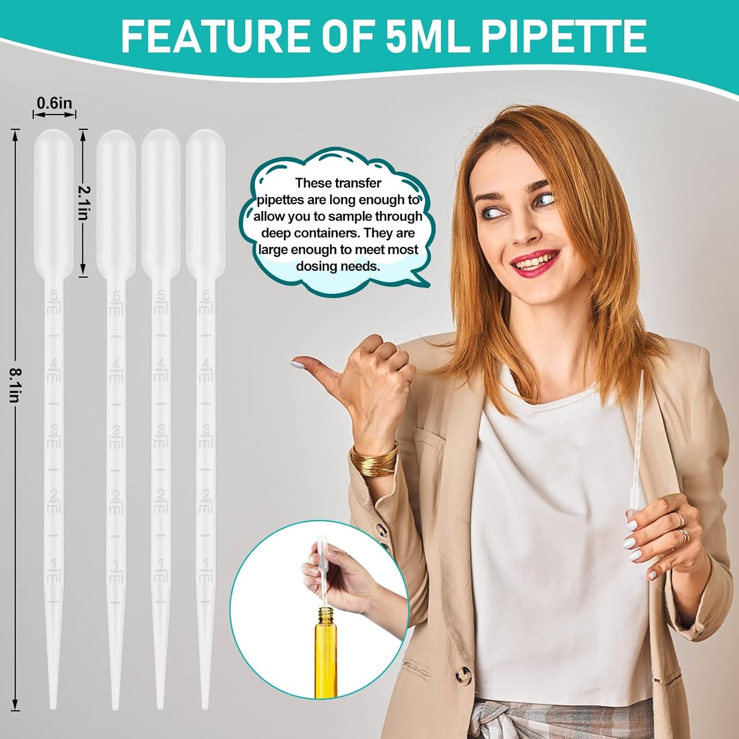 moveland 120PCS 5ML Plastic Transfer Pipettes, Disposable Graduated Pipettes, Clear Dropper for Essential Oils, Water Testing, Lab, DIY Art