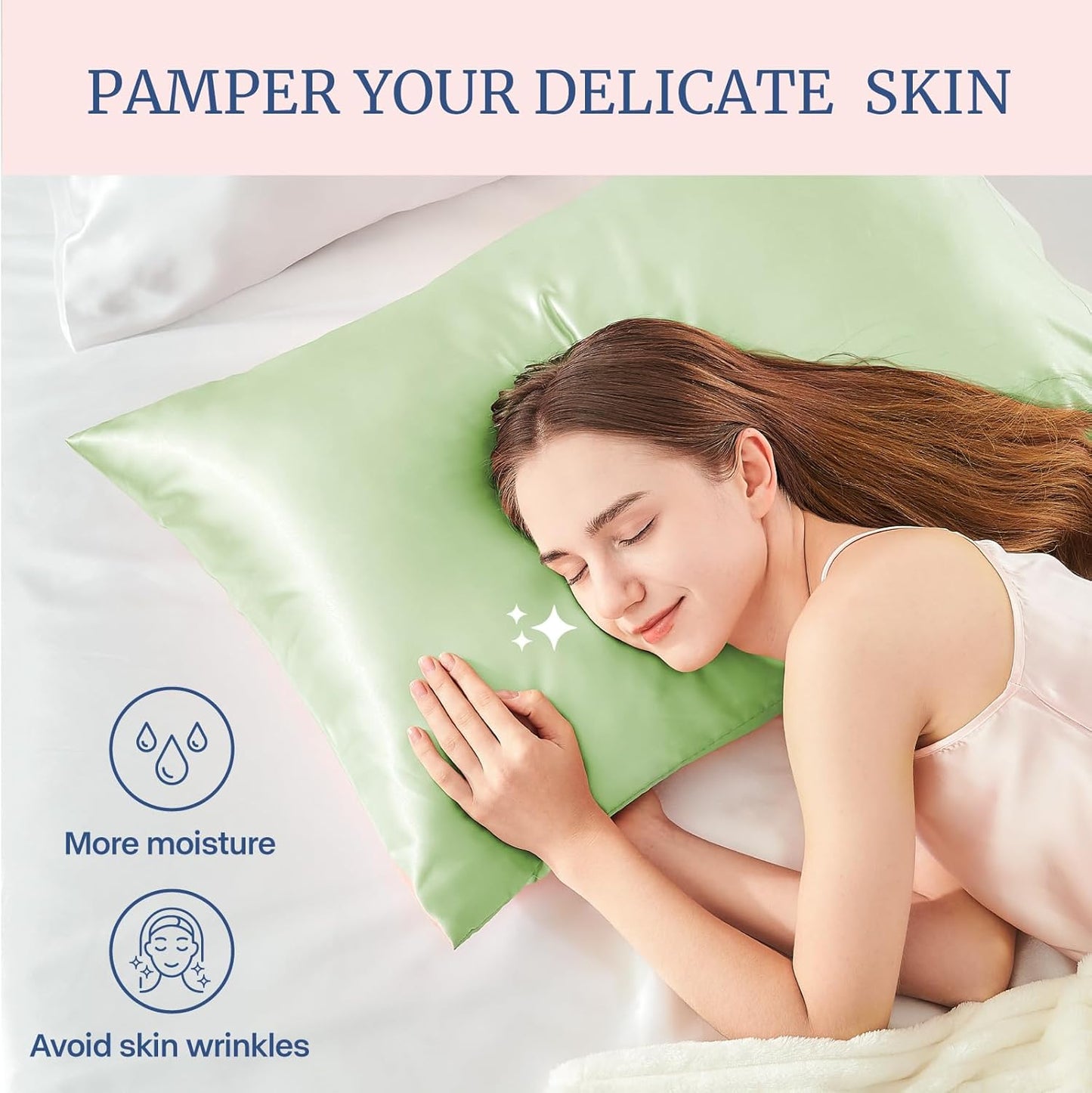 BEDELITE Satin Pillowcase for Hair and Skin, Super Soft and Cooling Similar to Silk Pillow Cases 2 Pack with Envelope Closure, Gift for Women Men(20"x26" Standard Size, Gleam)