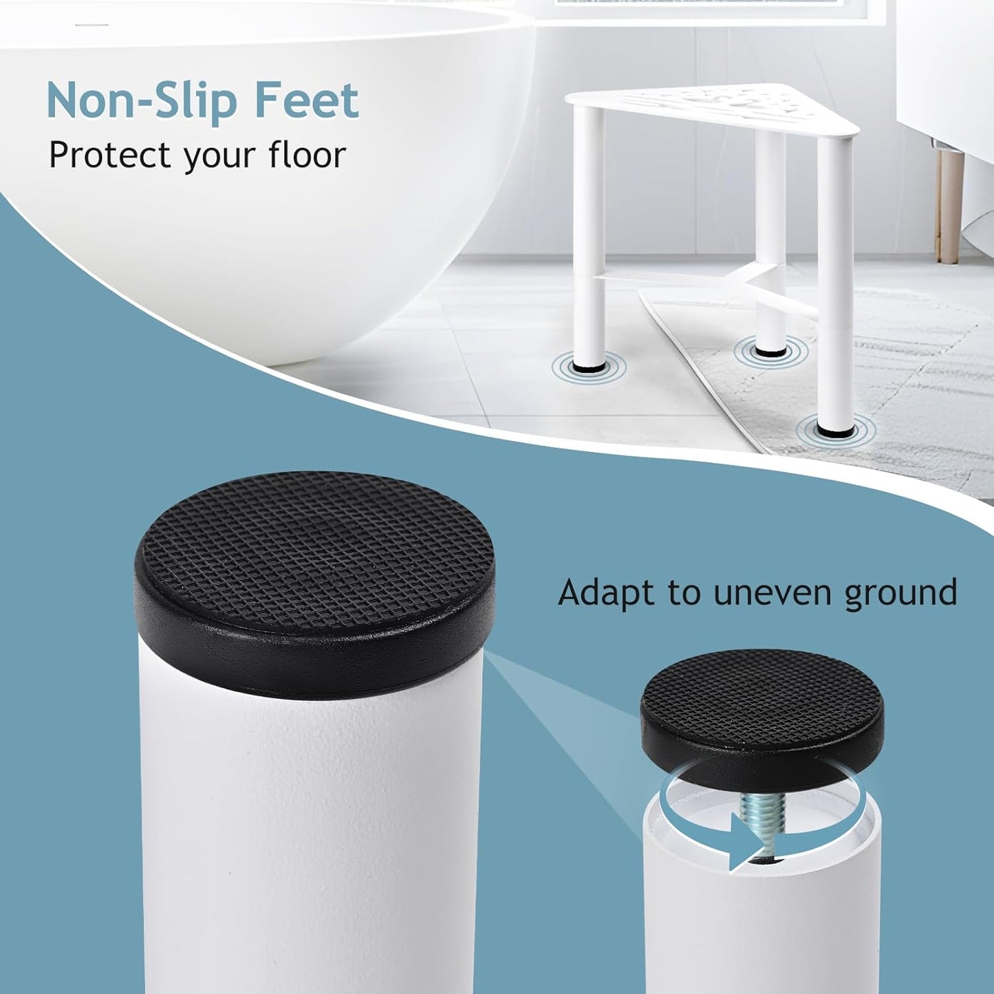 Metal Shower Foot Rest, Small Corner Shower Stool for Shaving Legs, Bathroom Bench for Inside Shower- Small Step Stools to Sit on, Bath Seat Shower with Storage Shelf for Bathroom Spa(White)