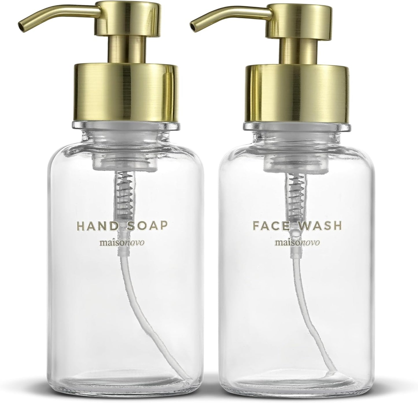 MaisoNovo Glass Foaming Soap Dispenser | Clear Glass Gold Pumps x 2