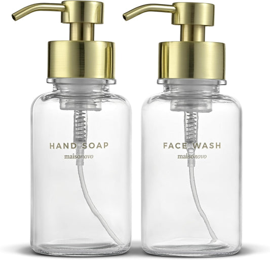 MaisoNovo Glass Foaming Soap Dispenser | Clear Glass Gold Pumps x 2