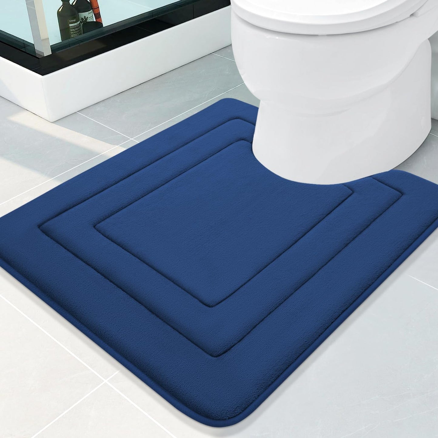Arotive Memory Foam U-Shaped Toilet Rugs 24" x 20", Super Soft Absorbent Contoured Bathroom Rugs, Machine Washable Contour Bath Mats for Bathroom Toilet Base, Navy