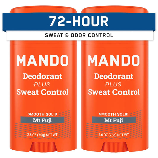 Mando Antiperspirant Deodorant Sweat and Odor Control for Men – Extra Strength Smooth Solid Stick – 72 Hour Performance – Baking Soda Free, Skin Safe – 2.6 oz – Mt Fuji – Pack of 2