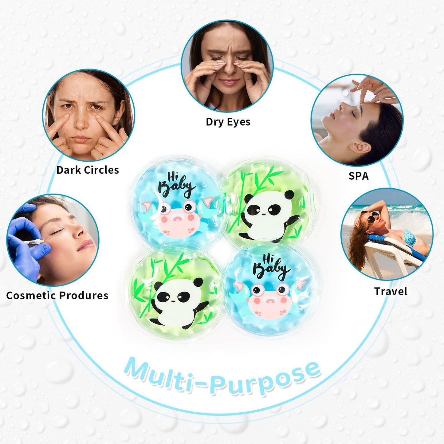 Gel Ice Pack Reusable, Cooling Eye Pads and Patches, Hot and Cold Eye Pads - Soothing, Revitalizing, Puffiness, Refresh, Relieves Stress, Relax, Relieves Puffiness and Tension(2 Crabs+2 Pandas)