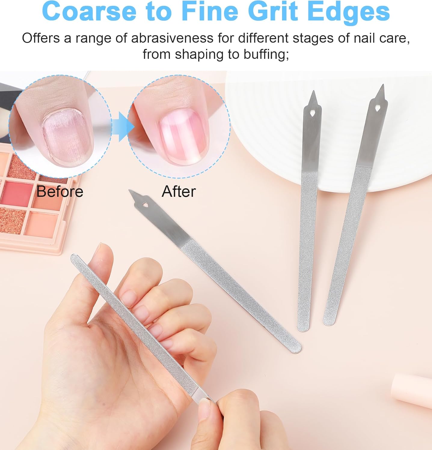 4PCS Diamond Nail File, 6 inch Stainless Steel Diamond Dust Nail File, Stainless Steel Nail Filer for Salon Home