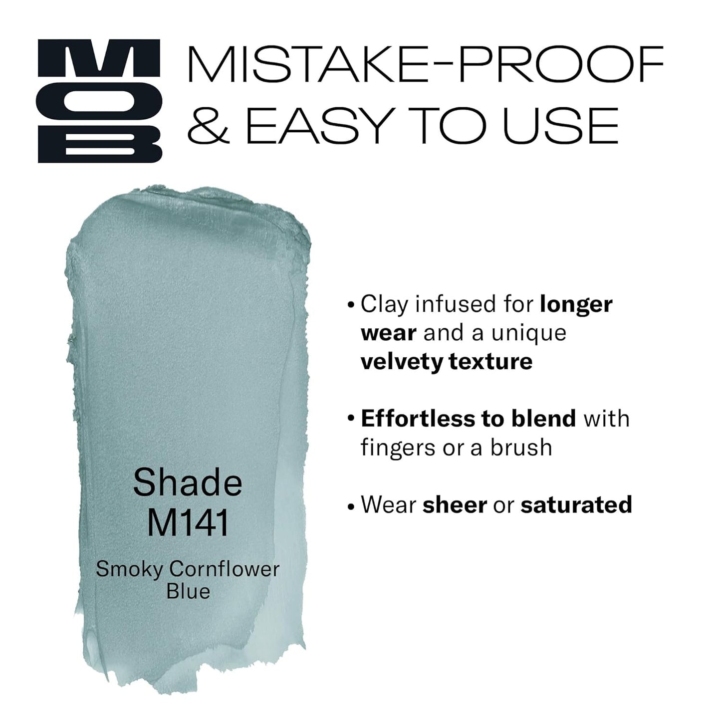 MOB Beauty Cream Clay Eyeshadow M141 – Smoky Cornflower Blue | Skincare-Infused, Vegan, Blendable Cream-to-Velvet Finish, Buildable Pigment, Clean Eyeshadow in Sustainable, Biodegradable Compact
