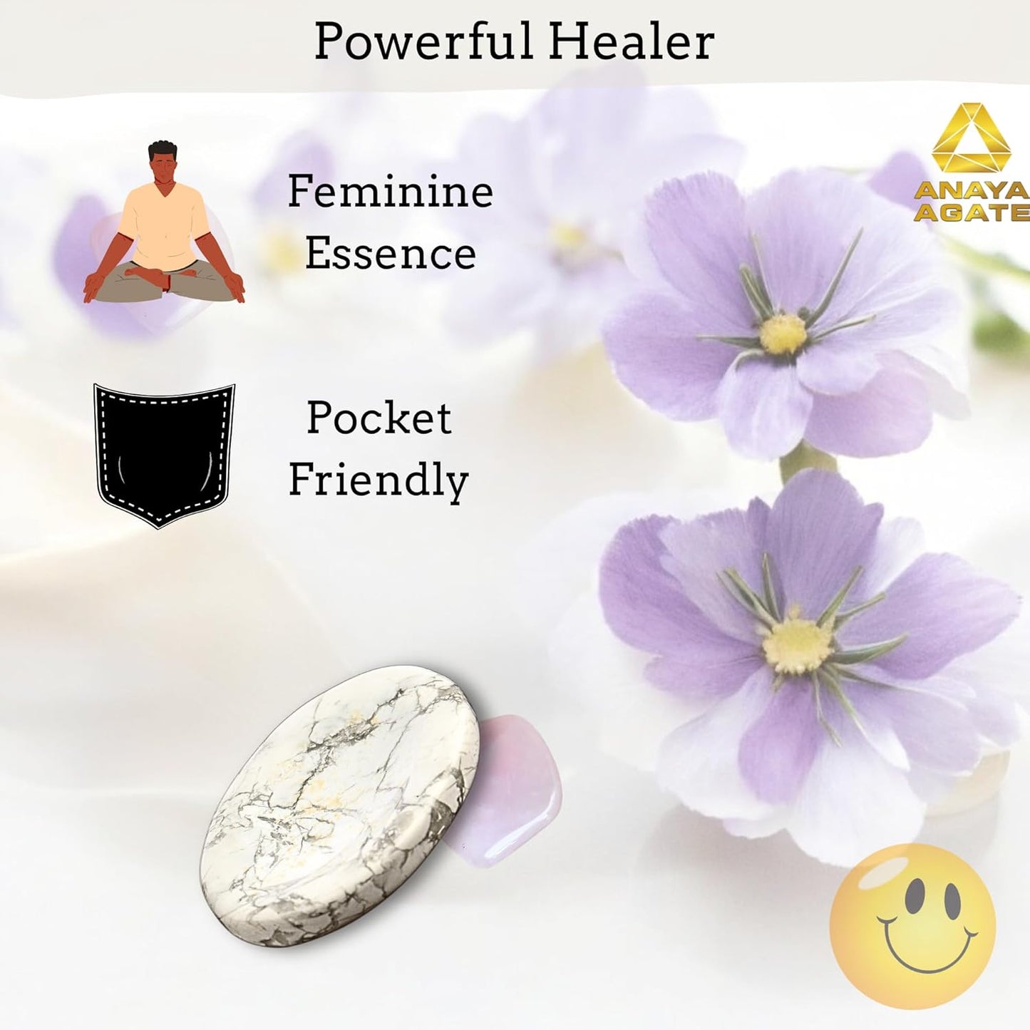 Howlite Worry Stone – Crystal Thumb Worry Stones for Anguish, Stress – Relaxing and Soothing Balance Stones for Meditation, Stress Relief – Healing Stones and Crystals for Men and Women