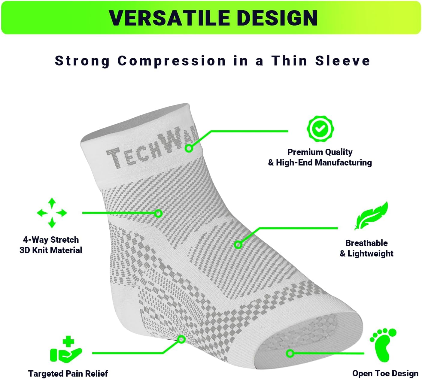 TechWare Pro Ankle Brace Compression Sleeve - Plantar Fasciitis Sock. Relieves Achilles Tendonitis. Foot Arch Support Reduces Joint Pain, Swelling & Heel Spur Pain. Injury Recovery Braces for Sports