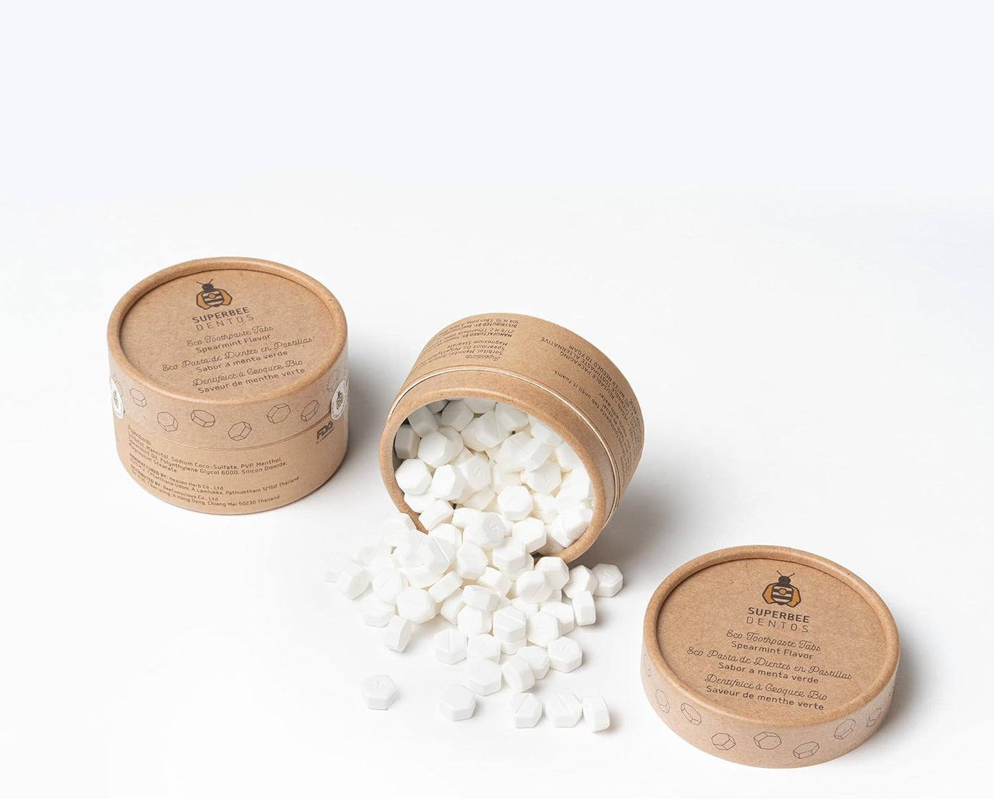 SuperBee Dentos Toothpaste Tablets, 100 Tabs, Fluoride Free & Eco Friendly, Travel Mouthwash Tablets, Sensitive Bites Kids Adults, Chewable Tablet, Spearmint