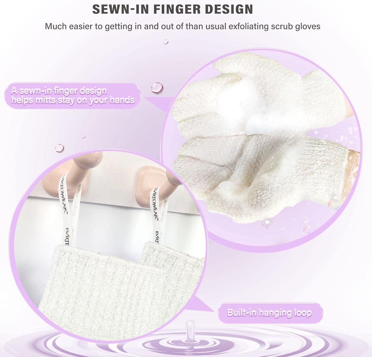 Evridwear Shower Exfoliating Mitts, Deep Cleanse Bathing Scrub Gloves Self Tan Scrubber Mitten Dead Skin Remover for Men and Women,1 Pair Light