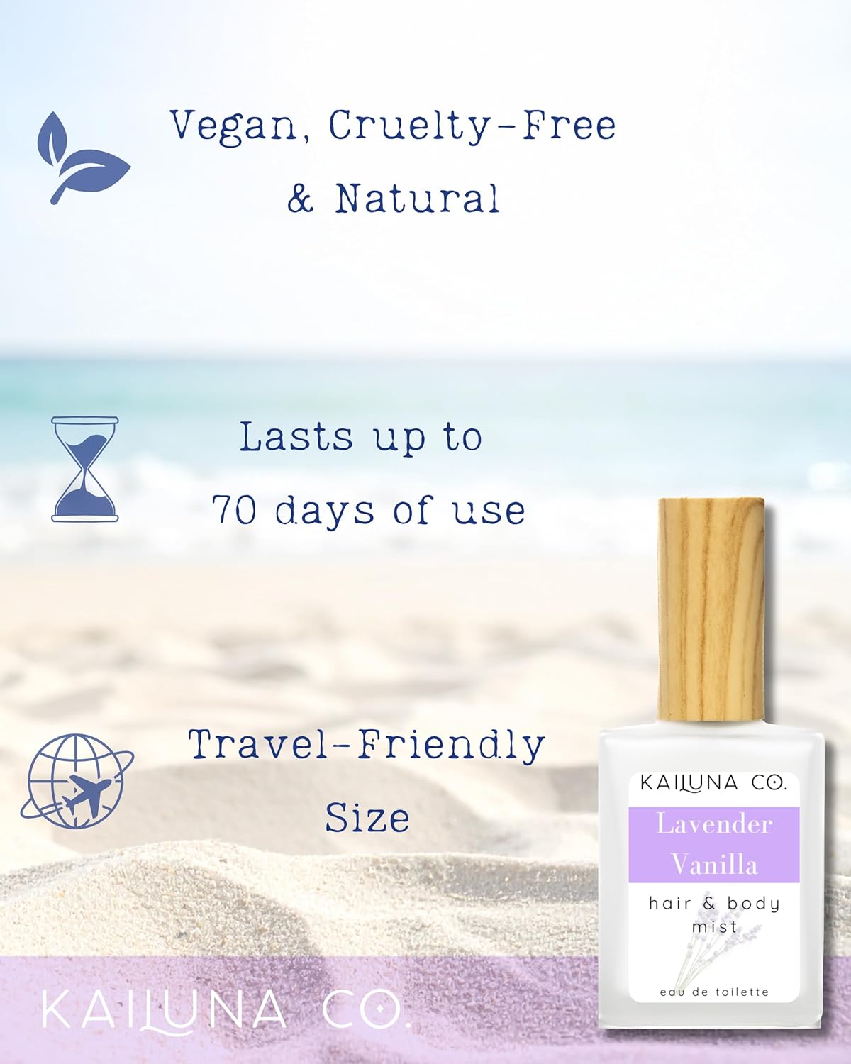 Lavender Vanilla Natural Hair & Body Mist Spray, Pure Essential and Fragrance Oils, Alcohol-Free, Handmade in California, 0.5Fl Oz