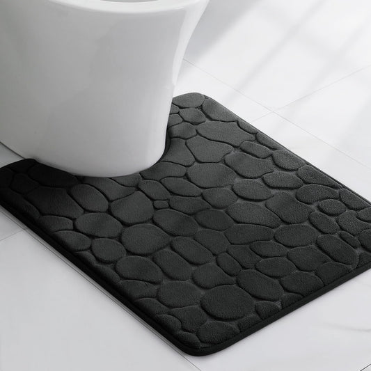 YIHOUSE Memory Foam Bath Mat Cobblestone Bathroom Rugs Super Water Absorbent Bath Mats for Bathroom Machine Washable Bath Rugs(20 x 24,Black)