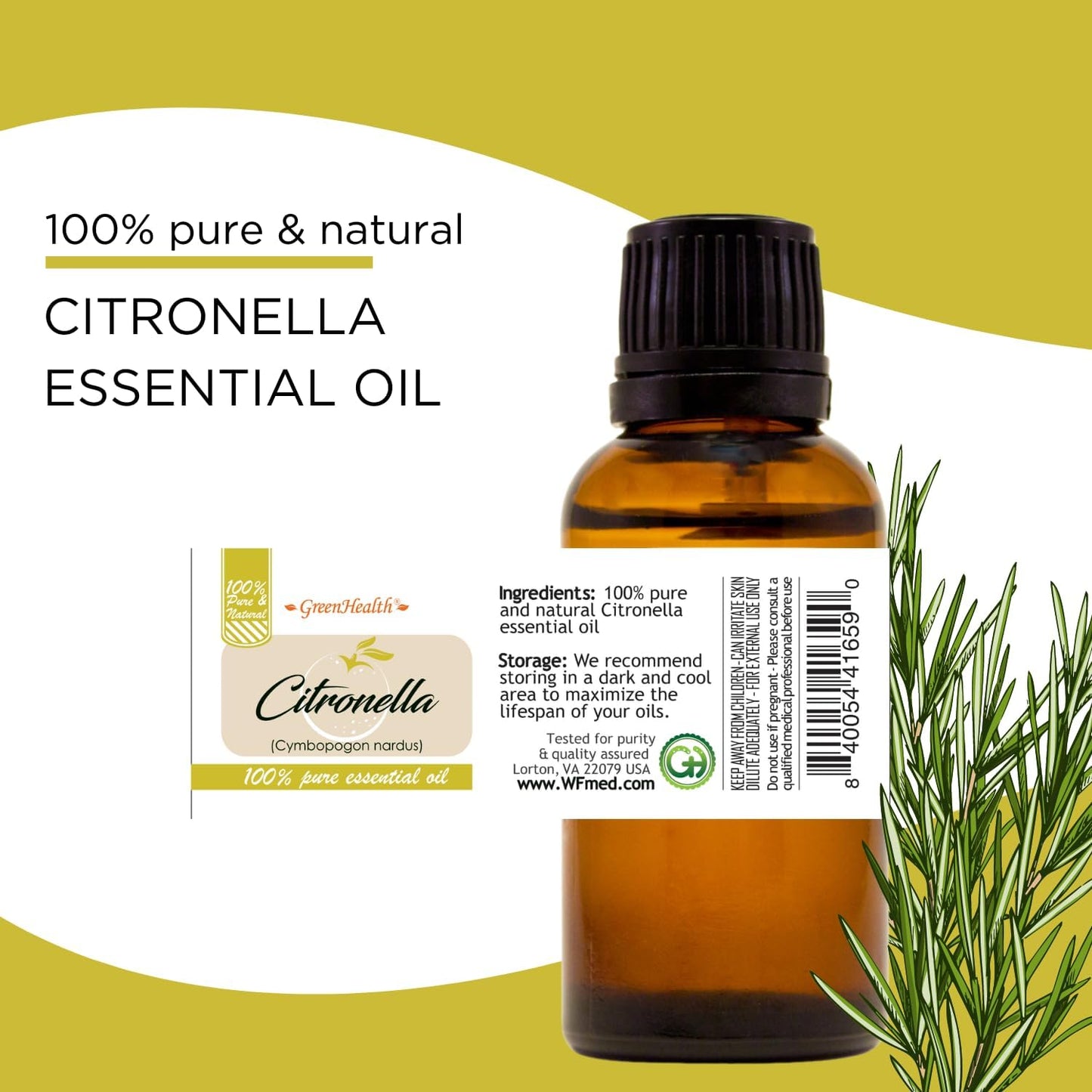 2 Bottles - 16 fl oz Citronella Essential Oil (100% Pure & Uncut), Aluminum Bottle - GreenHealth