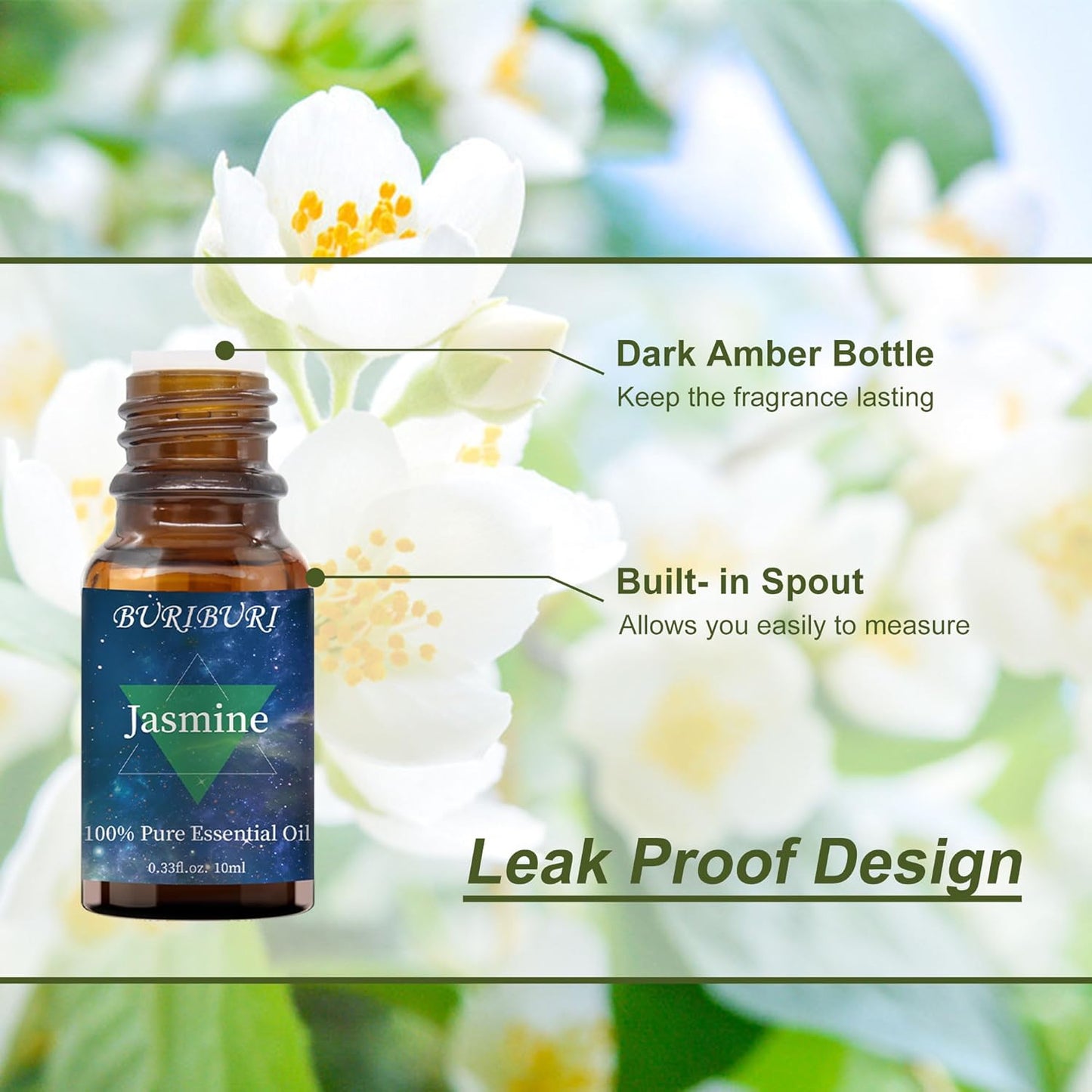 BURIBURI Honeysuckle Oil and Jasmine Essential Oil Set 2 Pack, 100% Pure Diffuser Oil Honeysuckle Essential Oil for Massage, Soap Making