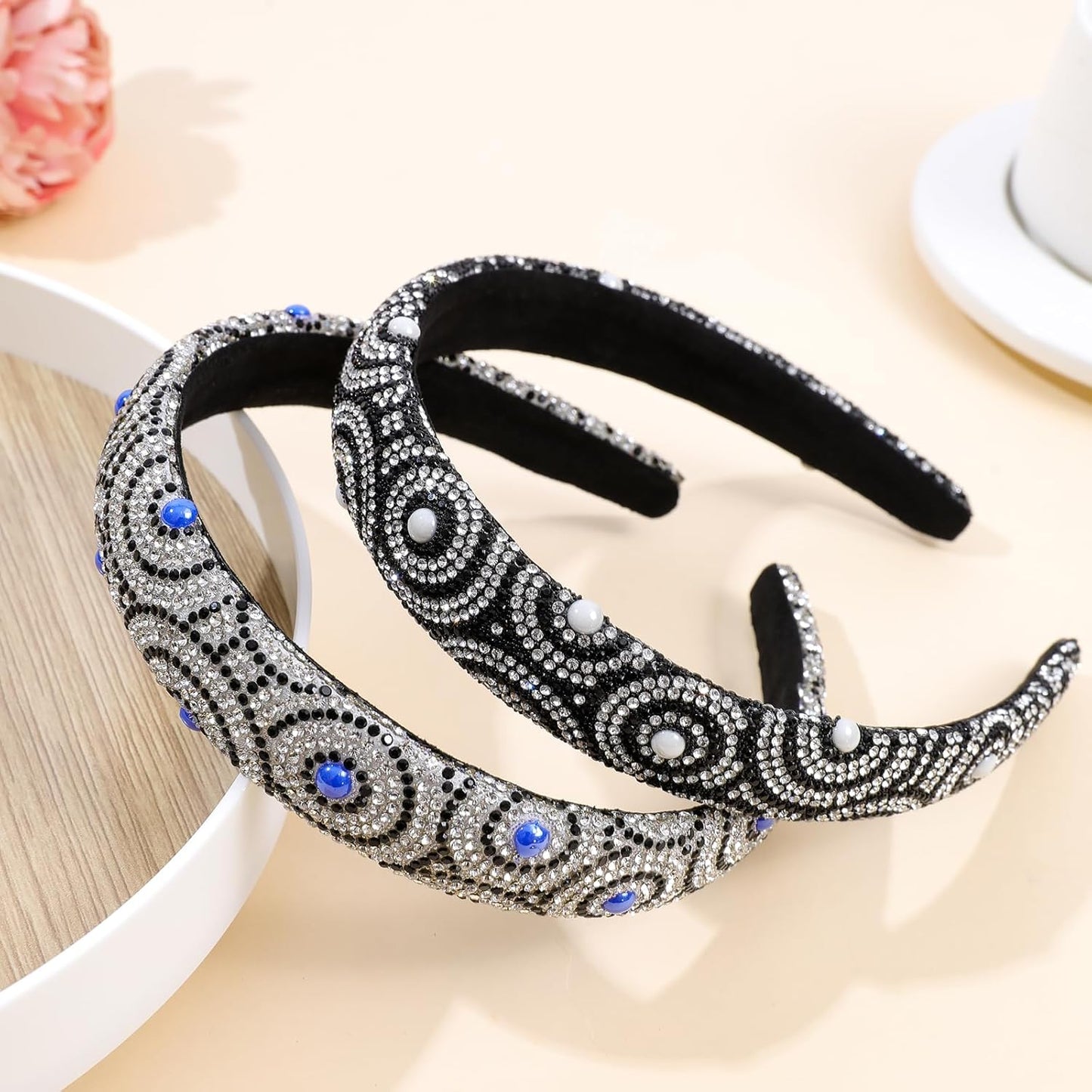 Rhinestone Headbands for Women Fashion Jeweled Headbands High Elastic Glitter Headband Comfortable Sparkly Hairband Hair Hoop Hair Accessories for Ladies Girls with 2PCS