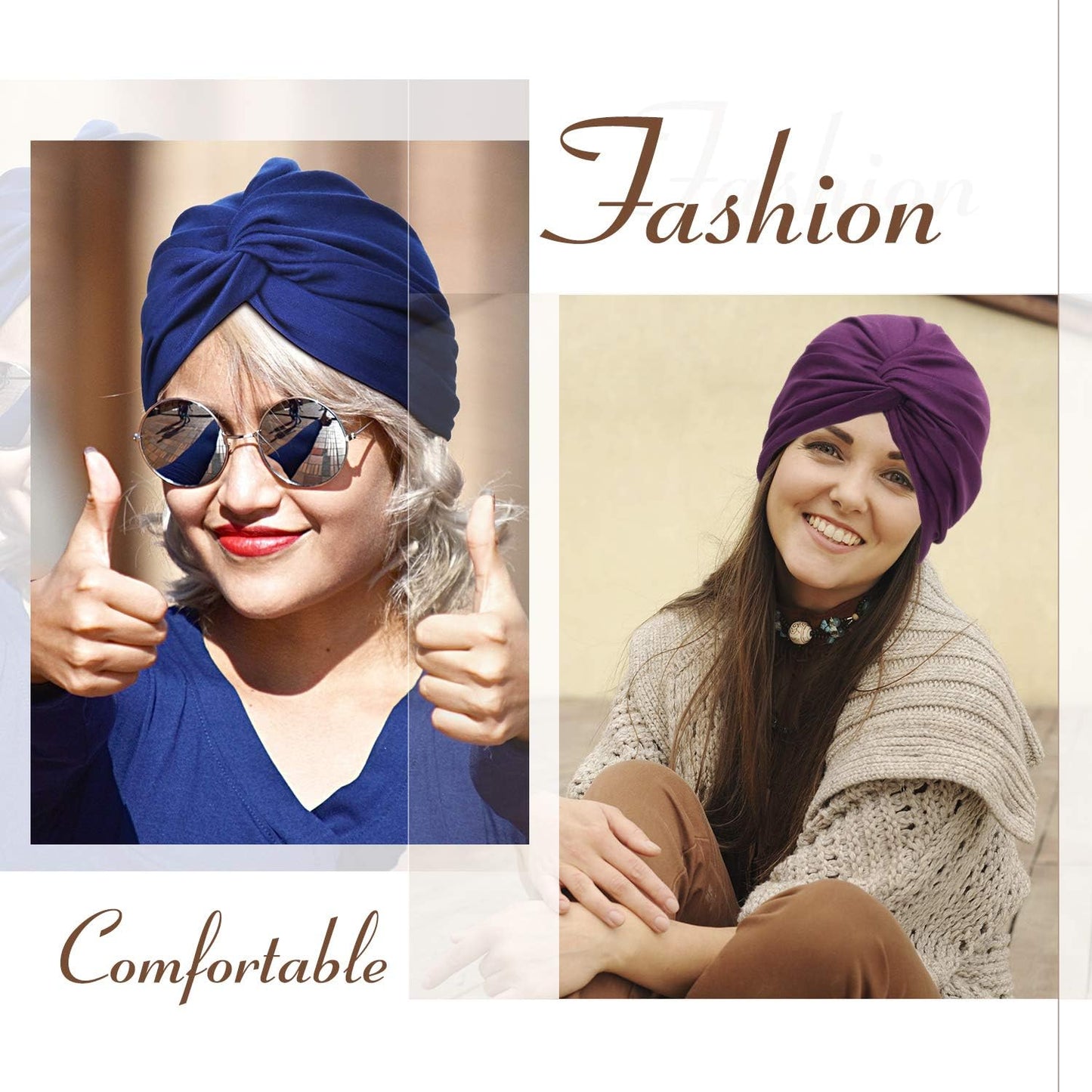SATINIOR 4 Pieces Turbans for Women Soft Pre Tied Knot Fashion Pleated Cancer Turban Cap Chemo Headwrap Sleep Hat, 4 Colors