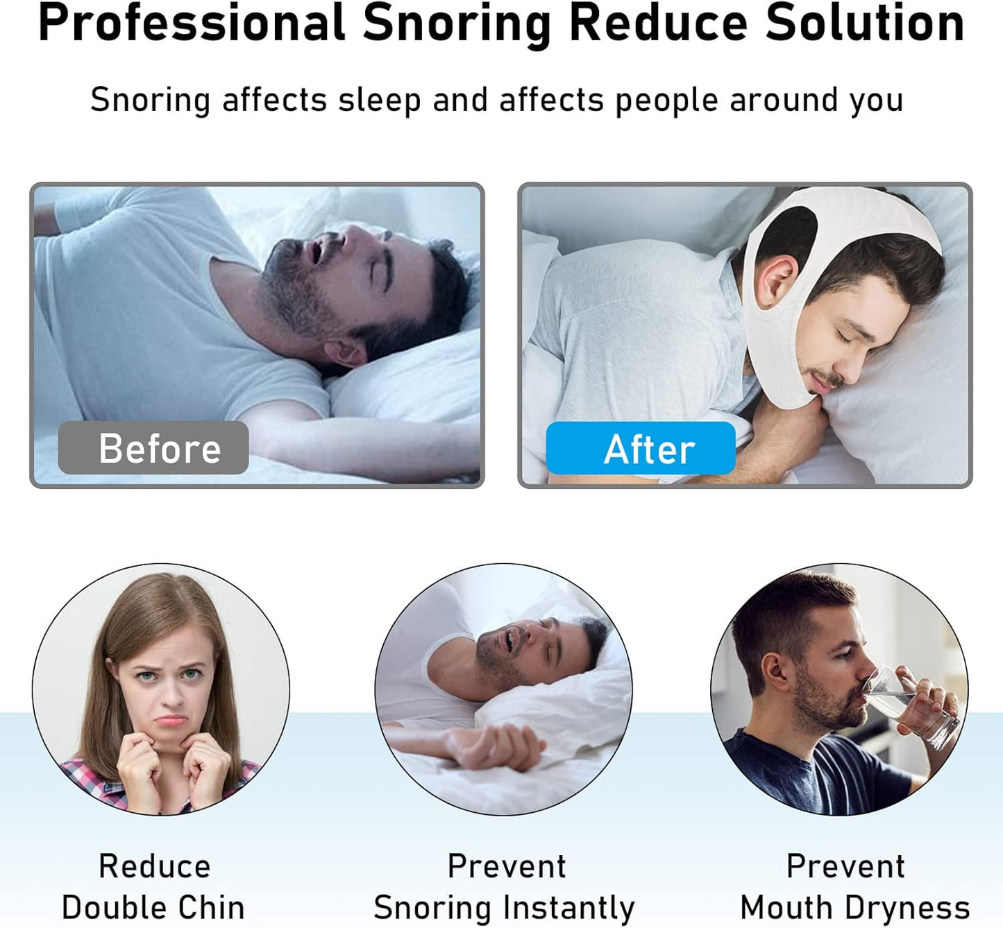 Chin Strap for Cpap Users Anti Snoring Devices - Forzacx Breathable Cpap Chin Strap Snoring Solution, Soft Non-Stick Hair Snore Stopper, Elastic Easy to Wear - White