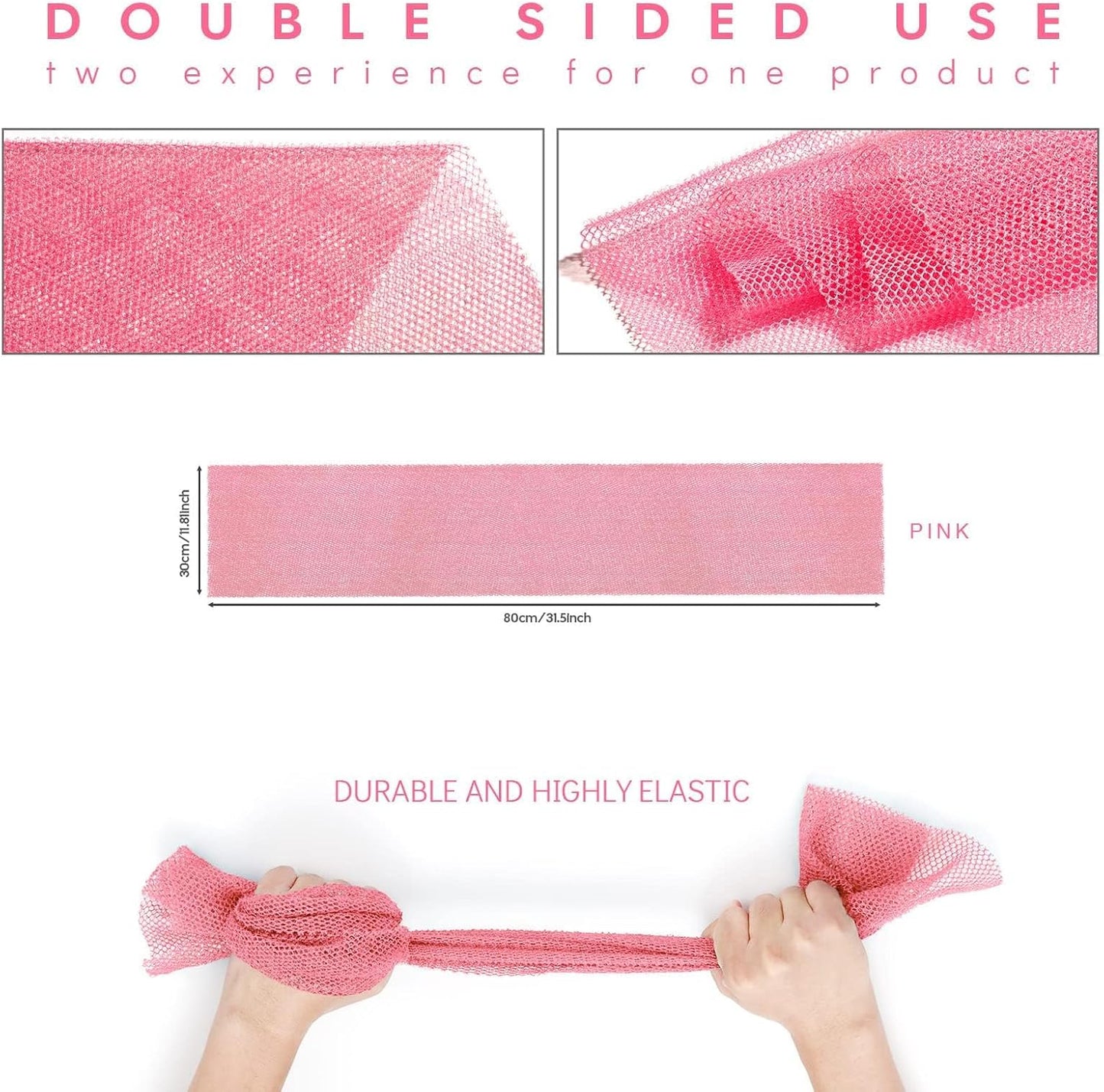 UJFQBH African Net Sponge African Net Long Net Bath Sponge Exfoliating Shower Body Scrubber Back Scrubber Skin Smoother,Great for Daily Use (Pink)