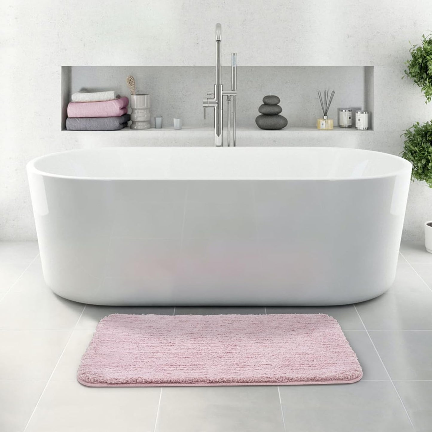 ROSMARUS Shaggy Non Slip Bath Mat 24" X 36", Soft Shower Mat for Floor & Tub, Fluffy Plush Bathroom Rug Machine Washable, Mauve Pink