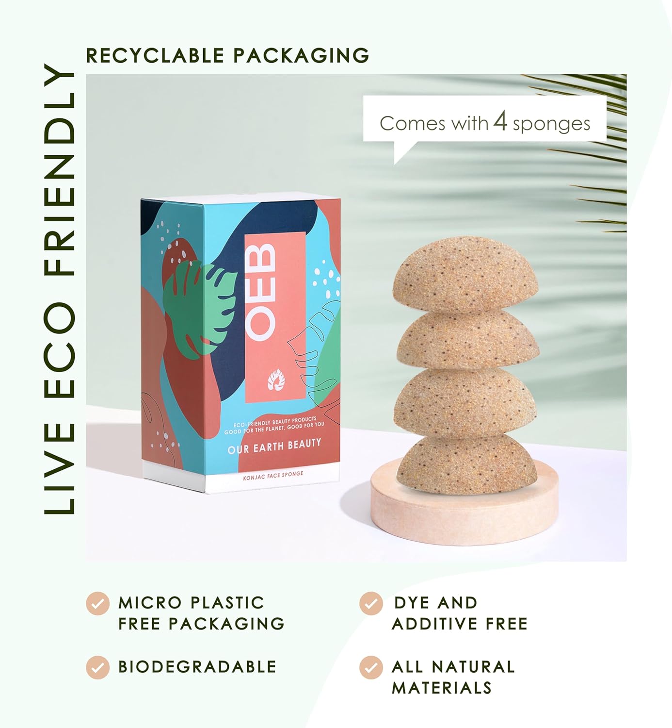 Konjac Exfoliating Face Sponge for Cleansing & Facials (4 Pack) | Microplastic Free 100% Natural | Non-Toxic | Biodegradable | Eco-Friendly | Plastic Free Packaging