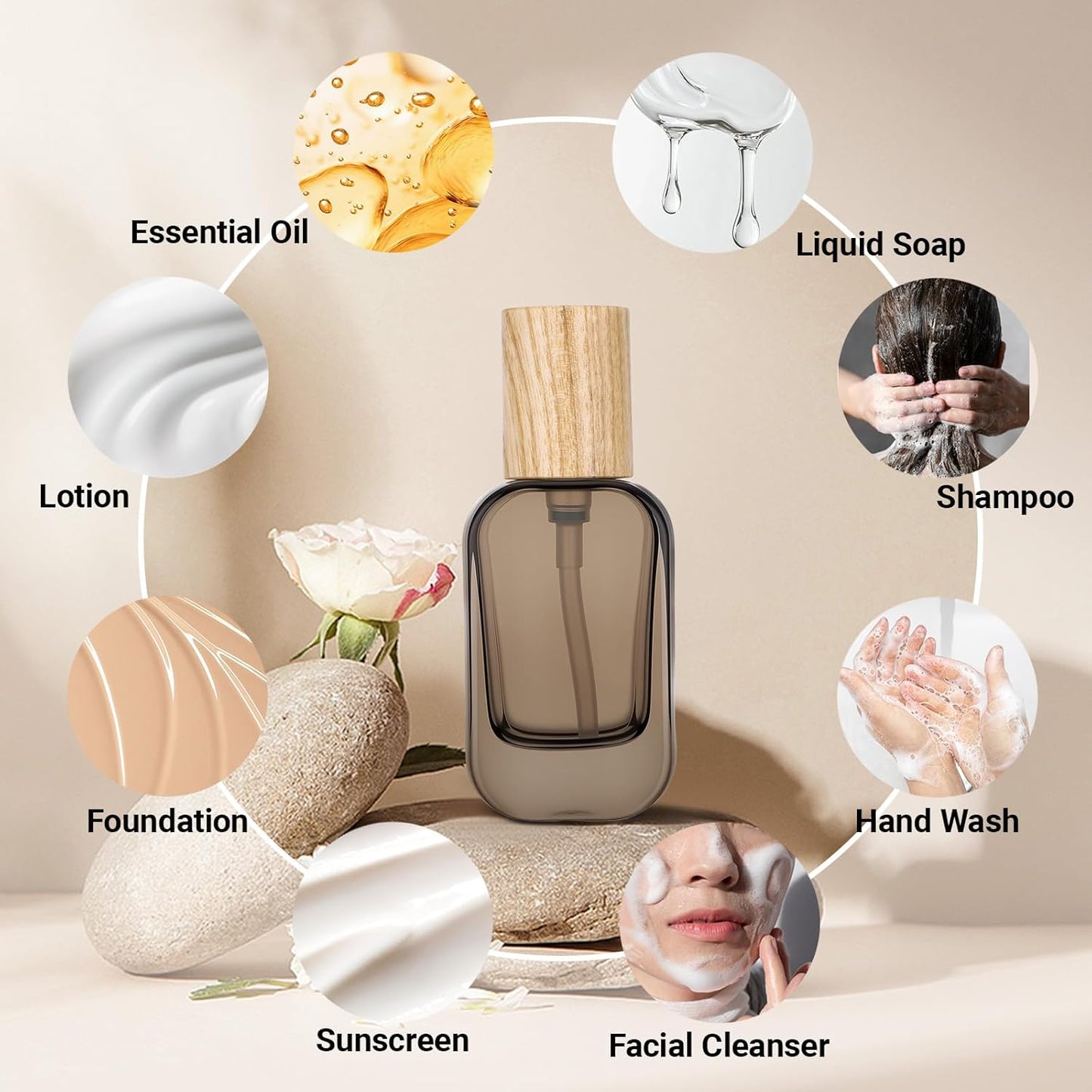 Segbeauty 1oz Refillable Glass Pump Bottles for Toiletries, 4pcs Travel Size Empty Bottles with Pumps for Skincare Foundation, 30ml Leak Proof Travel Containers for Oils, Black Pump Bottle Dispenser