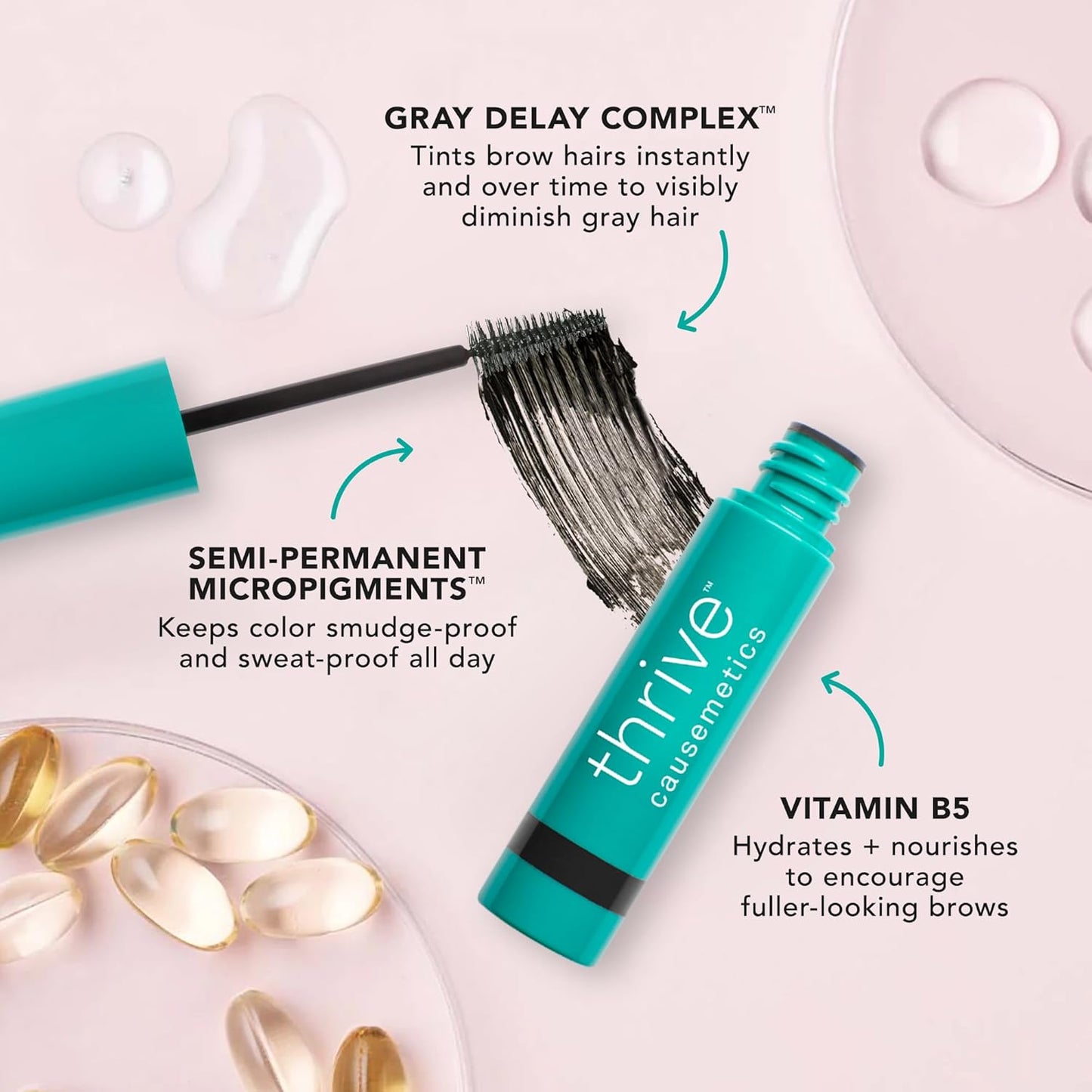 Thrive Causemetics Instant Brow Fix Semi-Permanent Eyebrow Gel, Waterproof Tinted Eye Brow Gel with Vitamin B5, Smudge-Proof, Vegan & Cruelty Free, Blanka (Taupe)