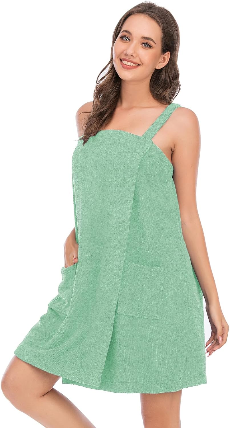 Veseacky Women Bath Wrap Towel for Womens Shower with Pocket Adjustable Spa Robe & Facial Headband